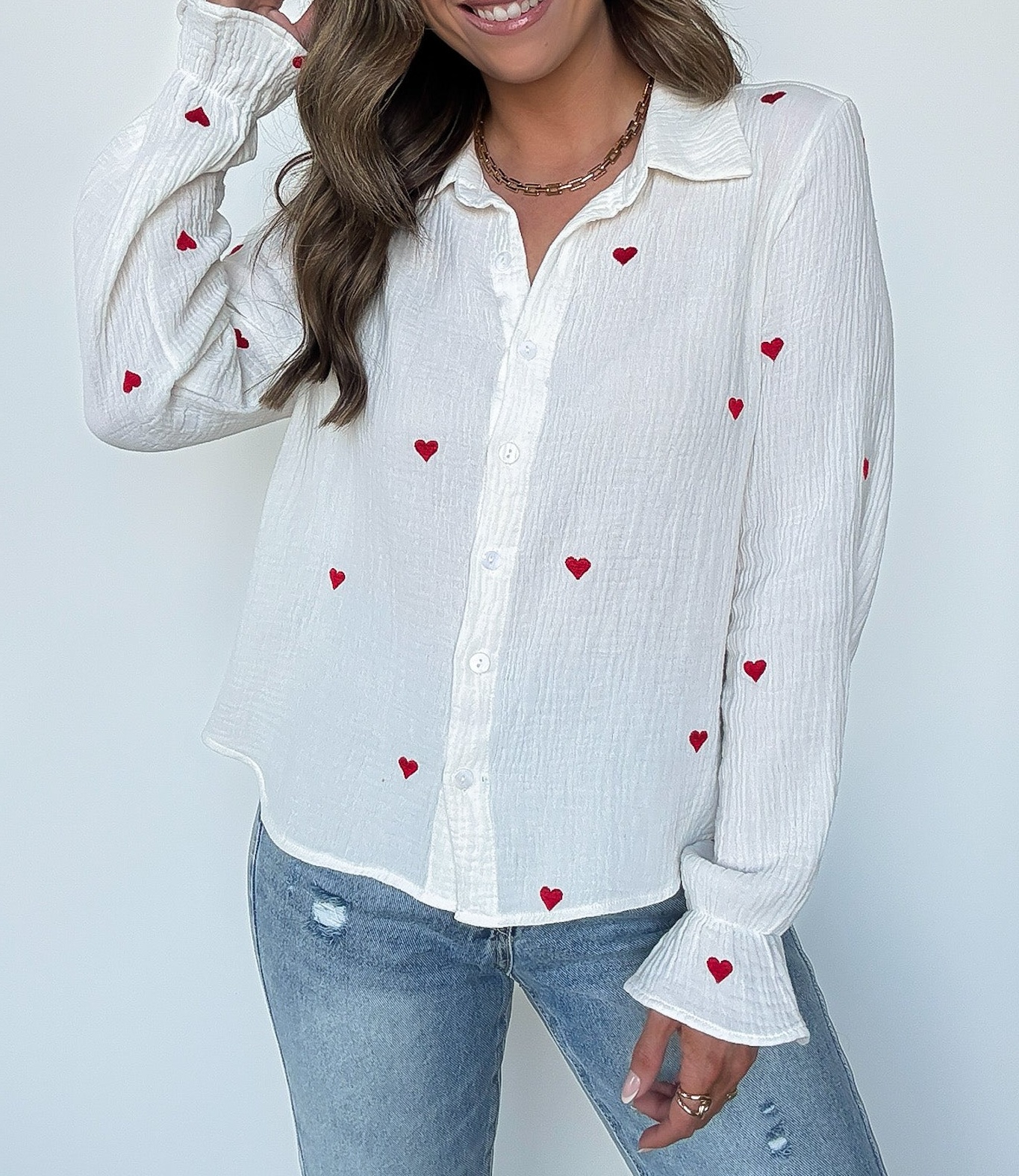 Heart Embroidered Button Down