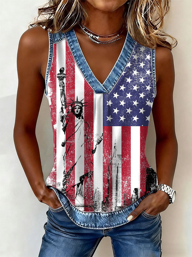 Women'S Retro American Flag Casual Vest
