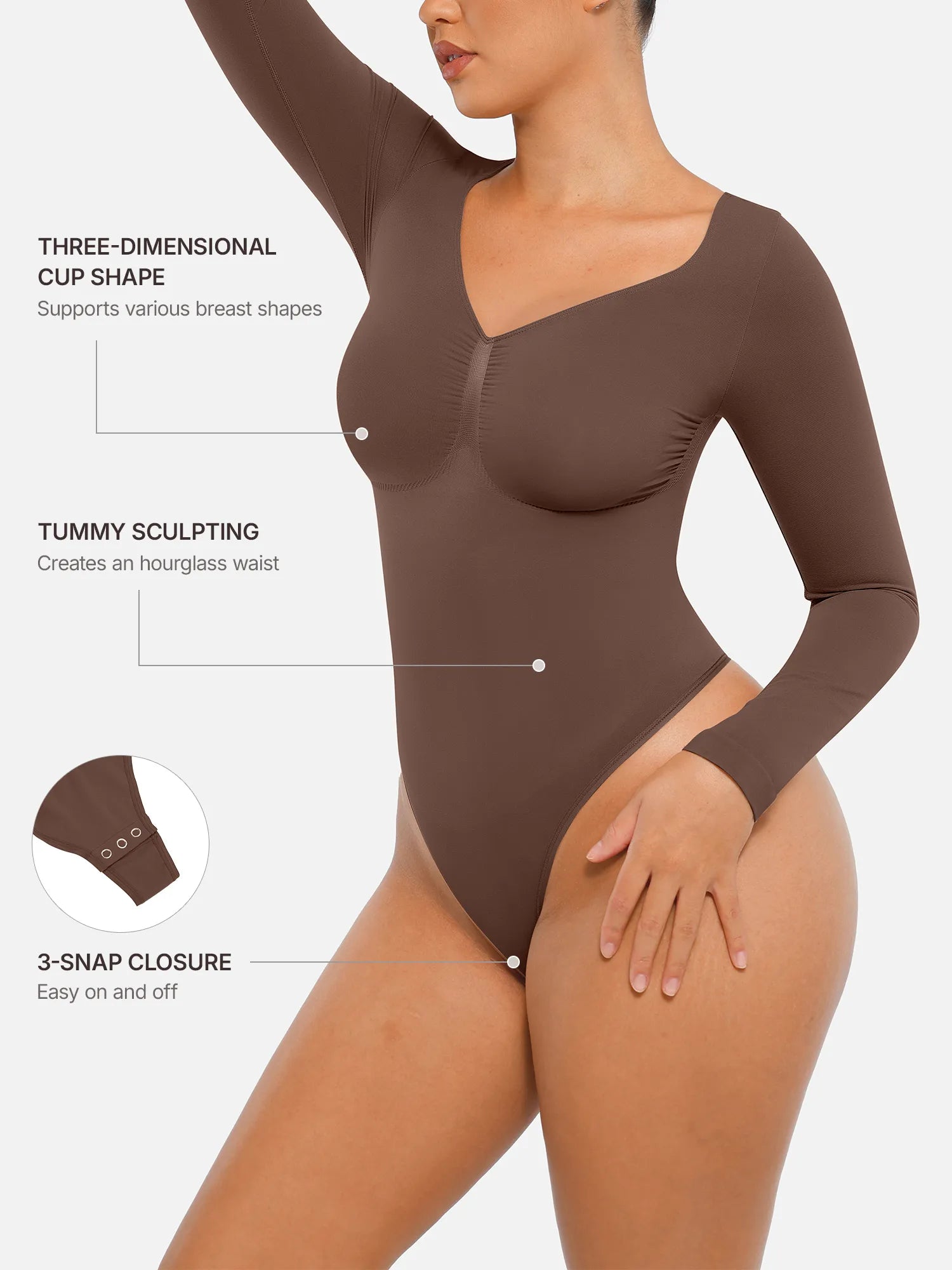 Feelingirl Seamless Long Sleeve Tummy Control Thong Bodysuit