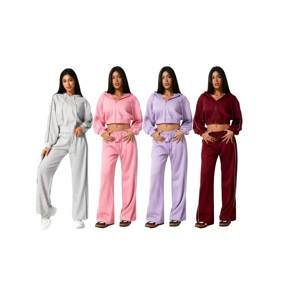 Women’s Hooded Tracksuit Set (Cropped Hoodie + Wide Leg Pants)