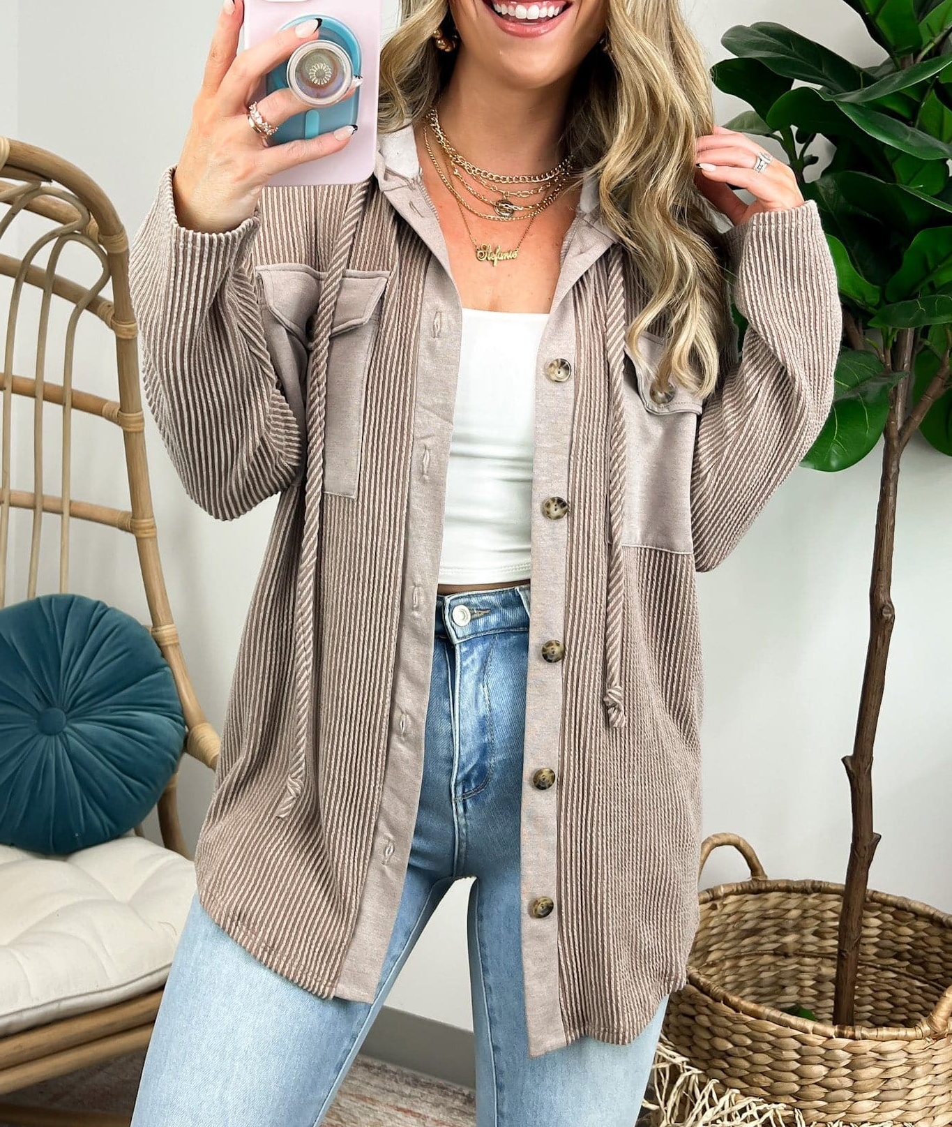 Saturday Satisfaction Ribbed Hooded Shacket