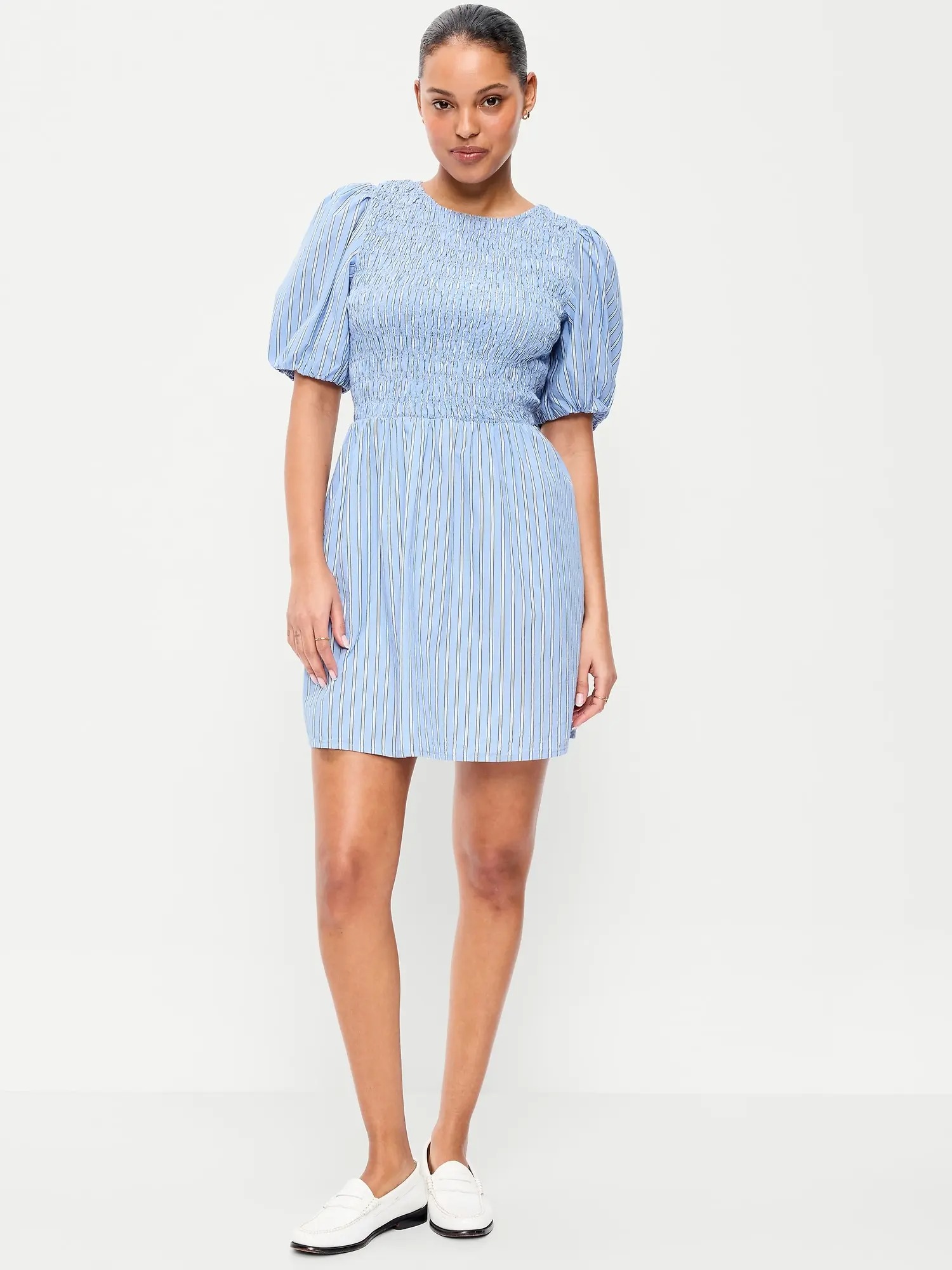 Women’s Smocked Puff Sleeve Flare Mini Dress – Casual Summer Fit