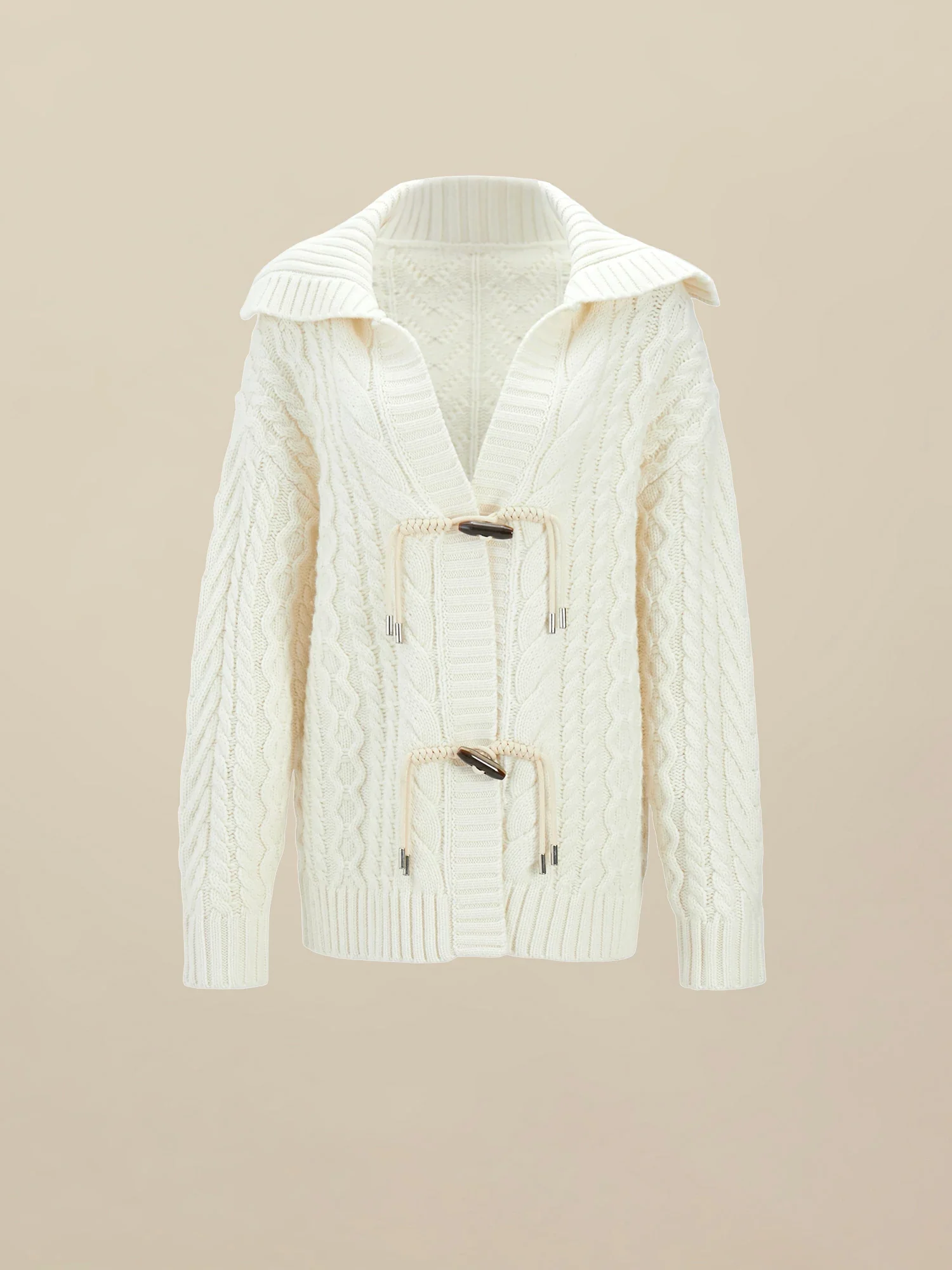 100% Wool Lapel Long Sleeve Knit Cardigan