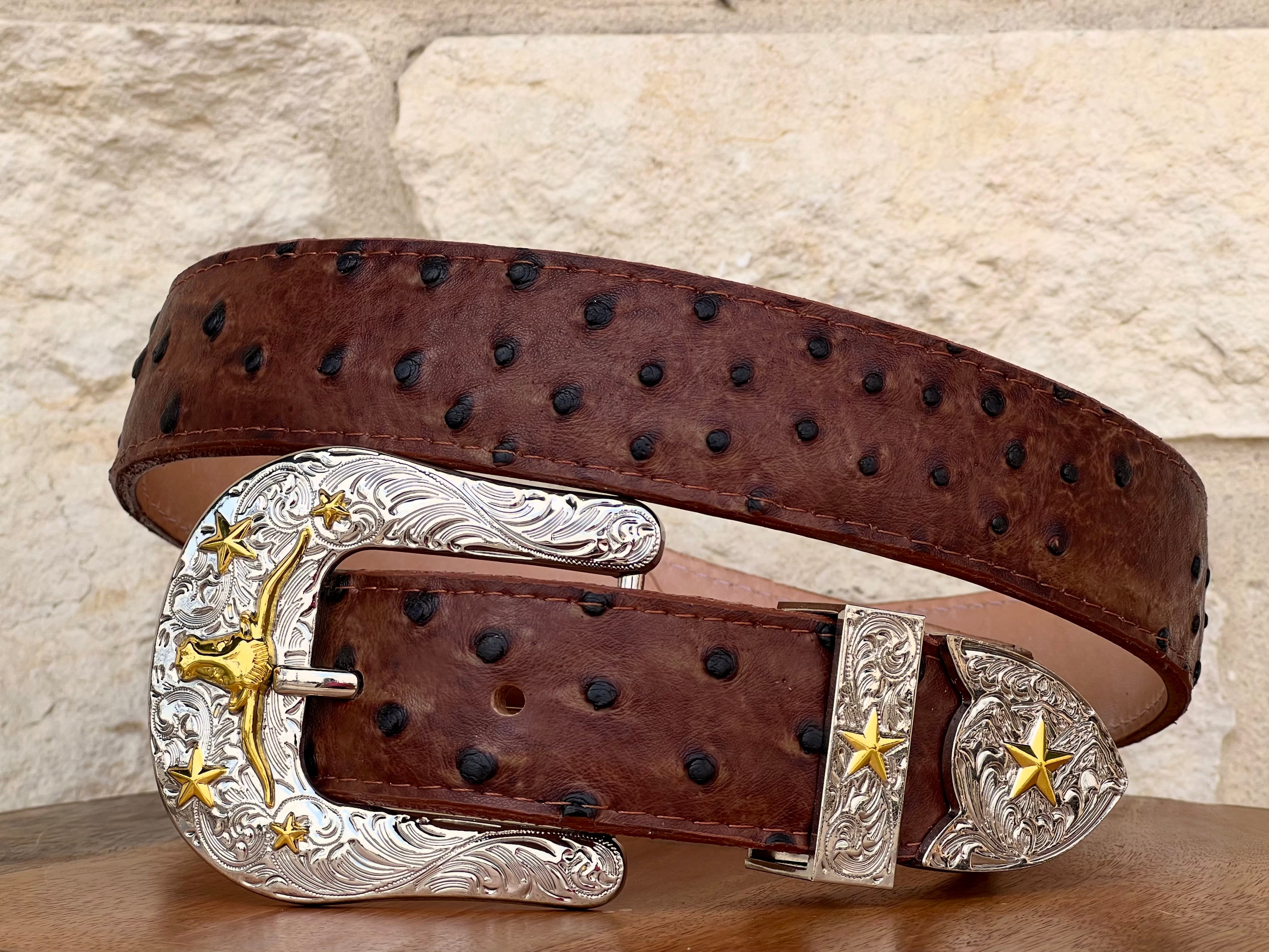 Cognac Ostrich Leather Belt