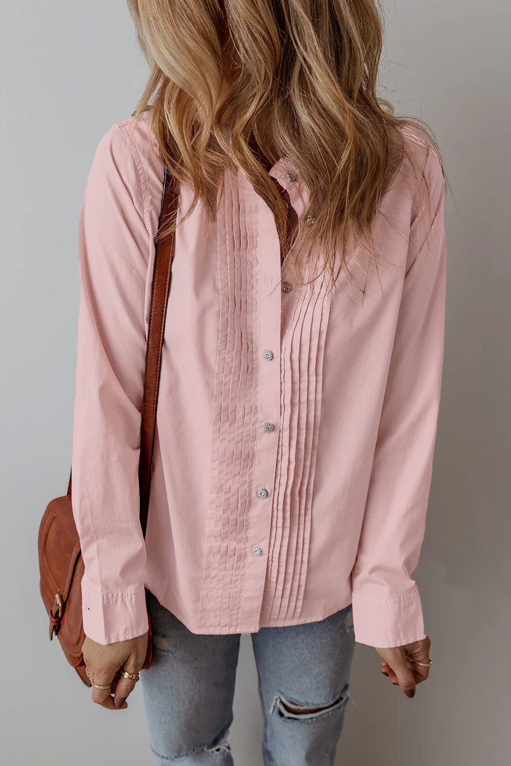 Light Pleated Button-Up Loose Fit Casual Shirt
