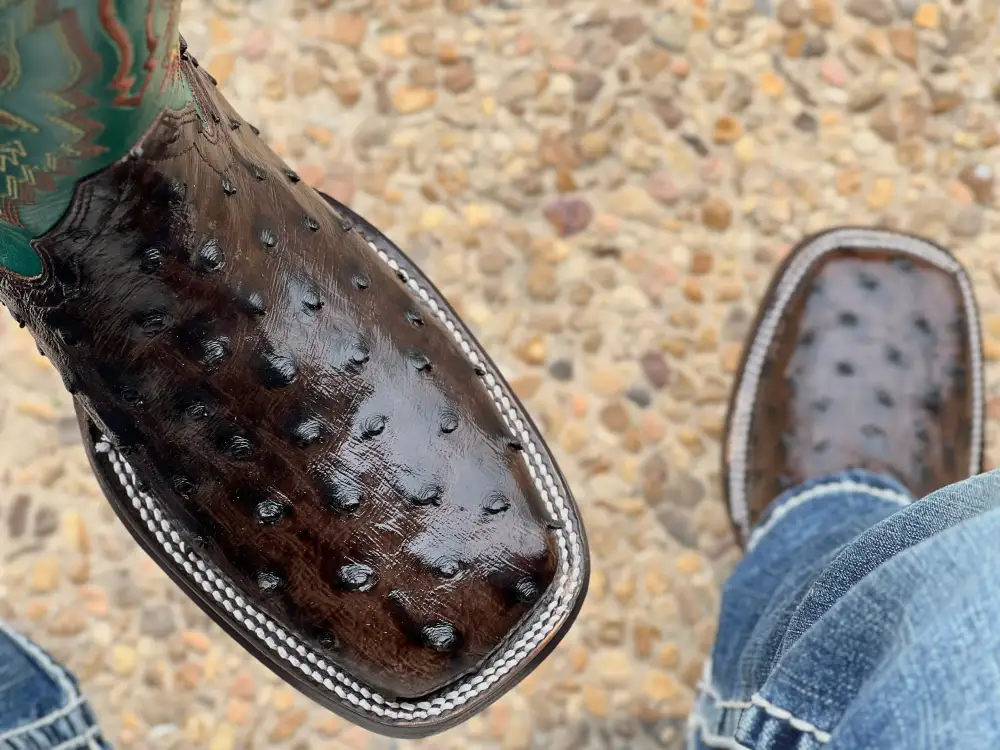 Men’s Brown Ostrich Leather Boots With Green Shaft