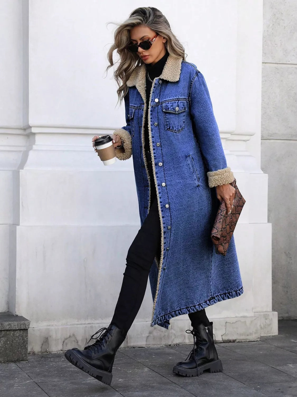 Sherpa Lined Longline Denim Jacket