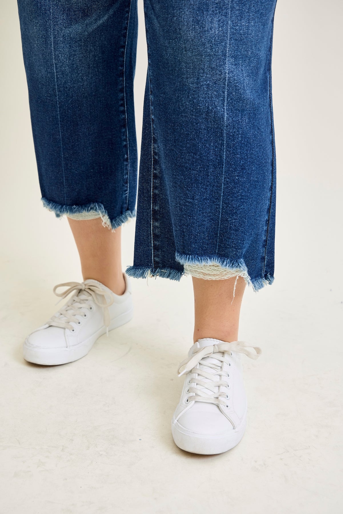 Dottie Button Fly Distressed Hem Crop Wide - PLUS