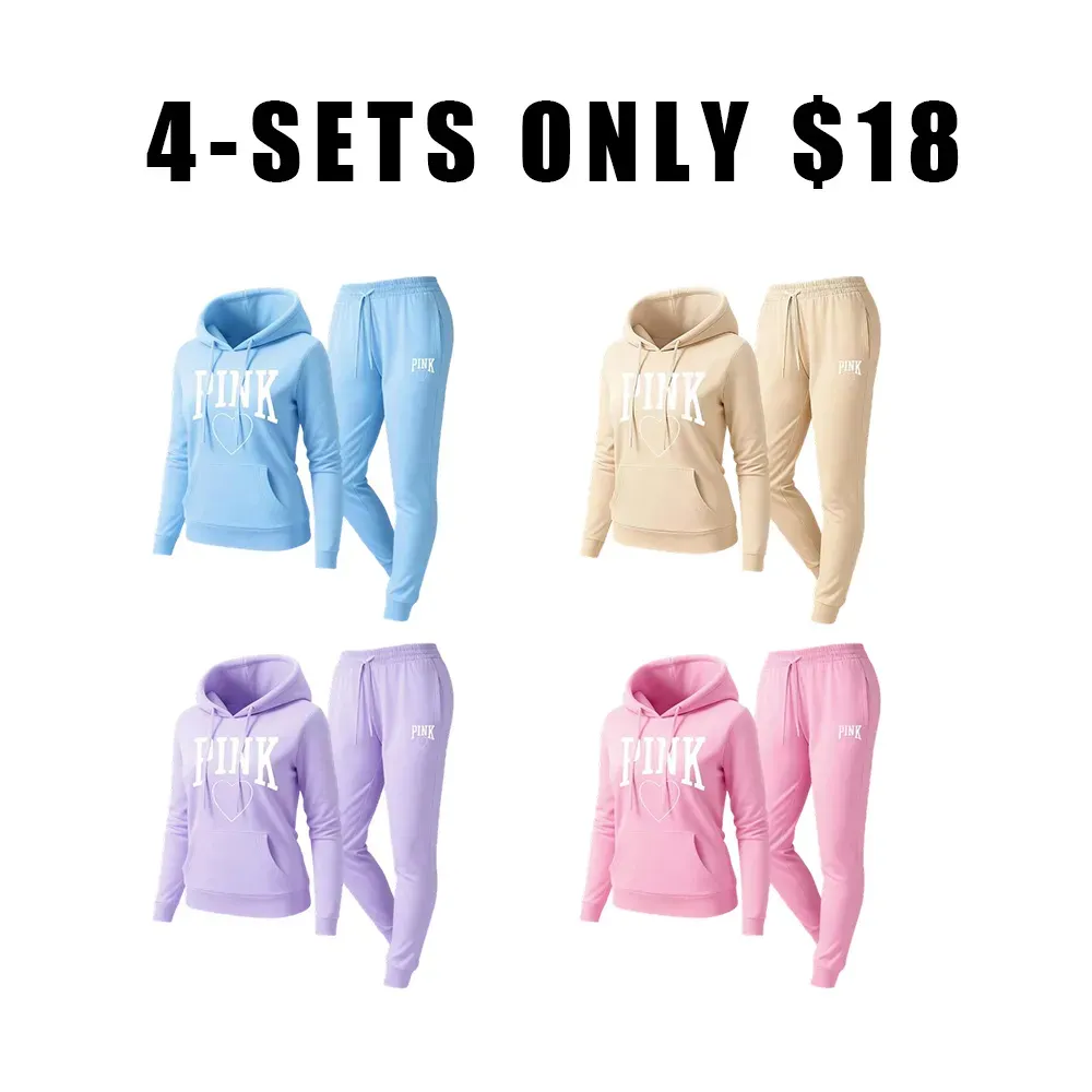 Women's Pink Heart Print Tracksuit