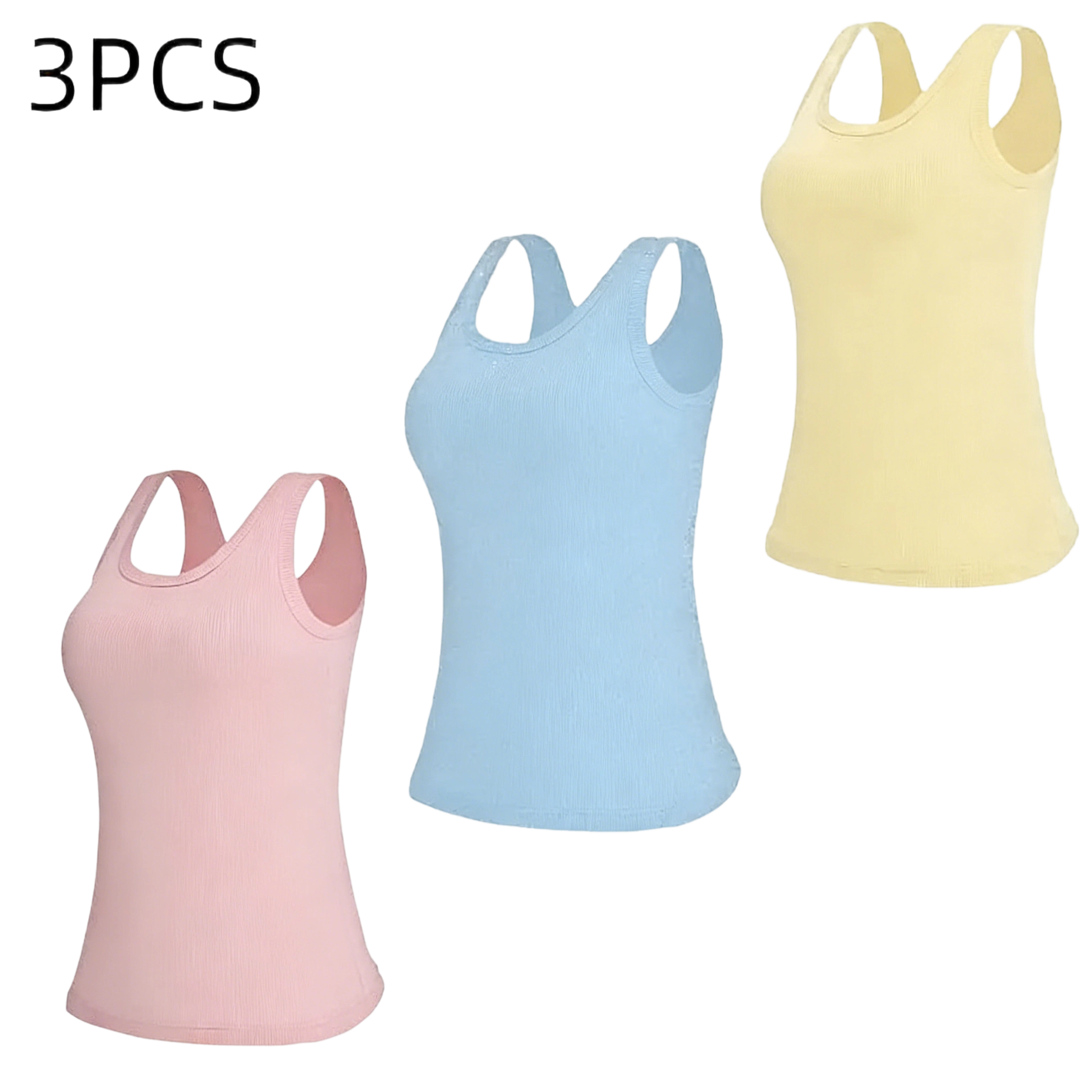 Women's Ribbed Scoop Neck Sports Tank with Built-in Bra