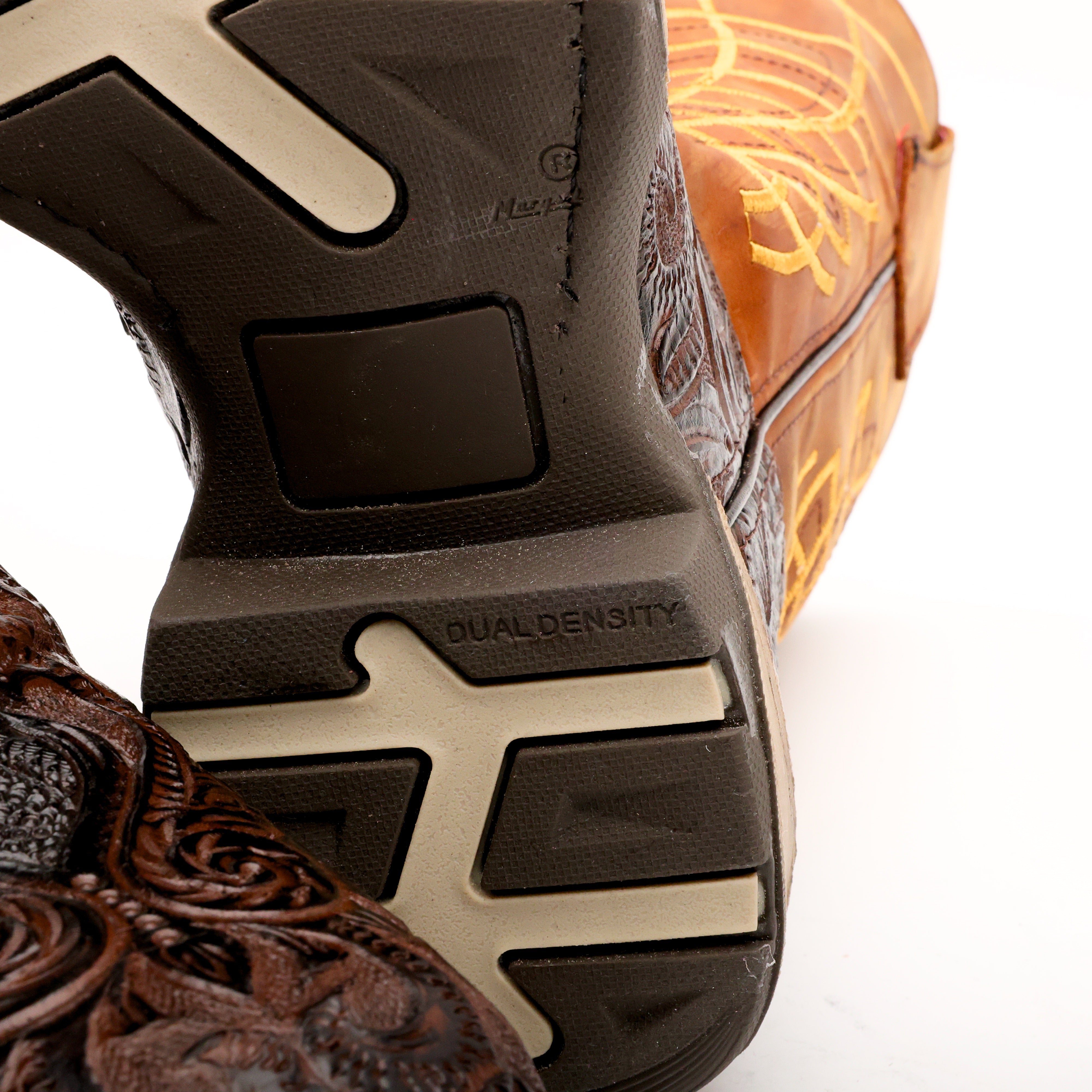 TBR Brown Hand-Tooled Leather Boots With 3D Lightweight Sole - Composite Toe