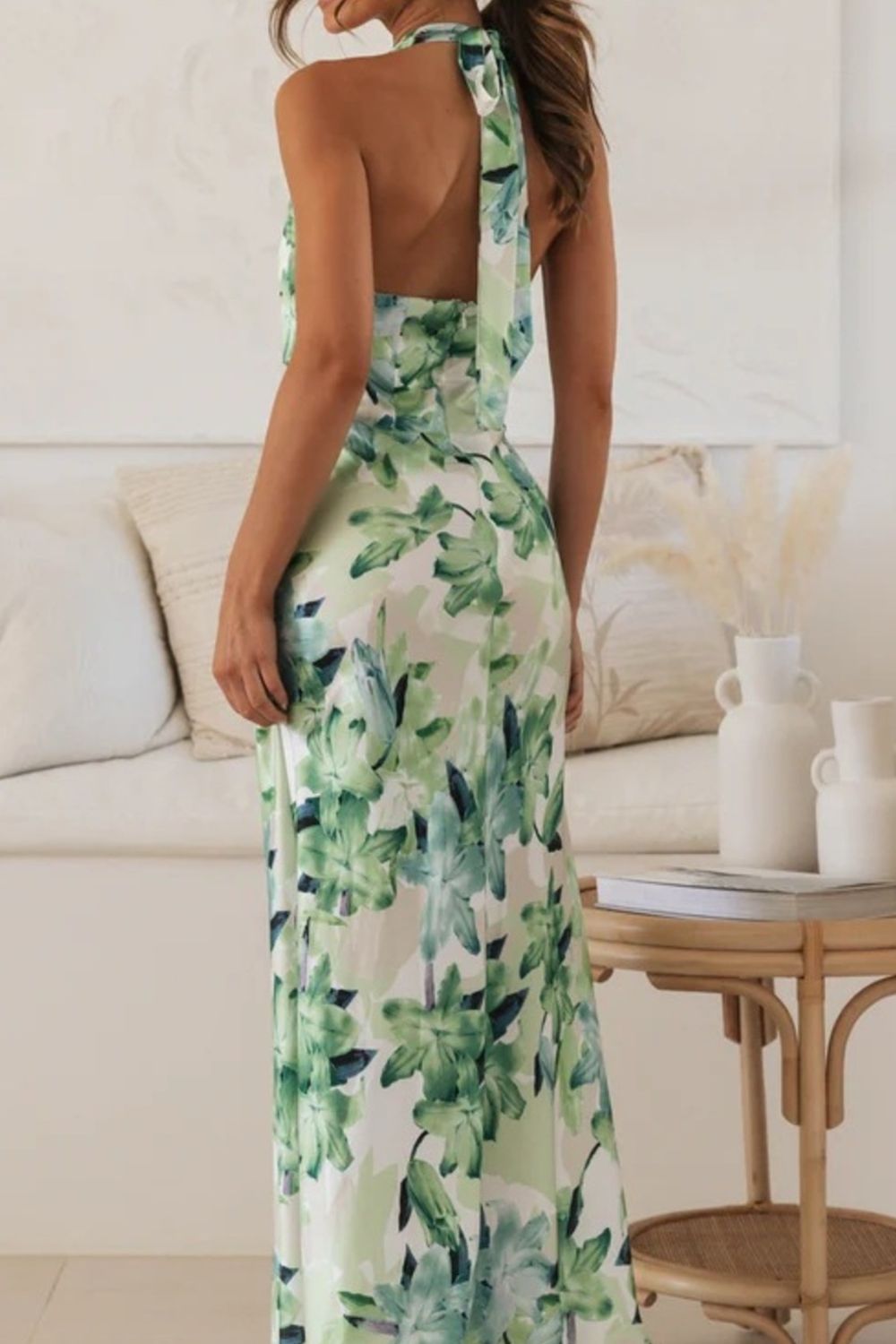 Floral Print Halter Neck Maxi Dress