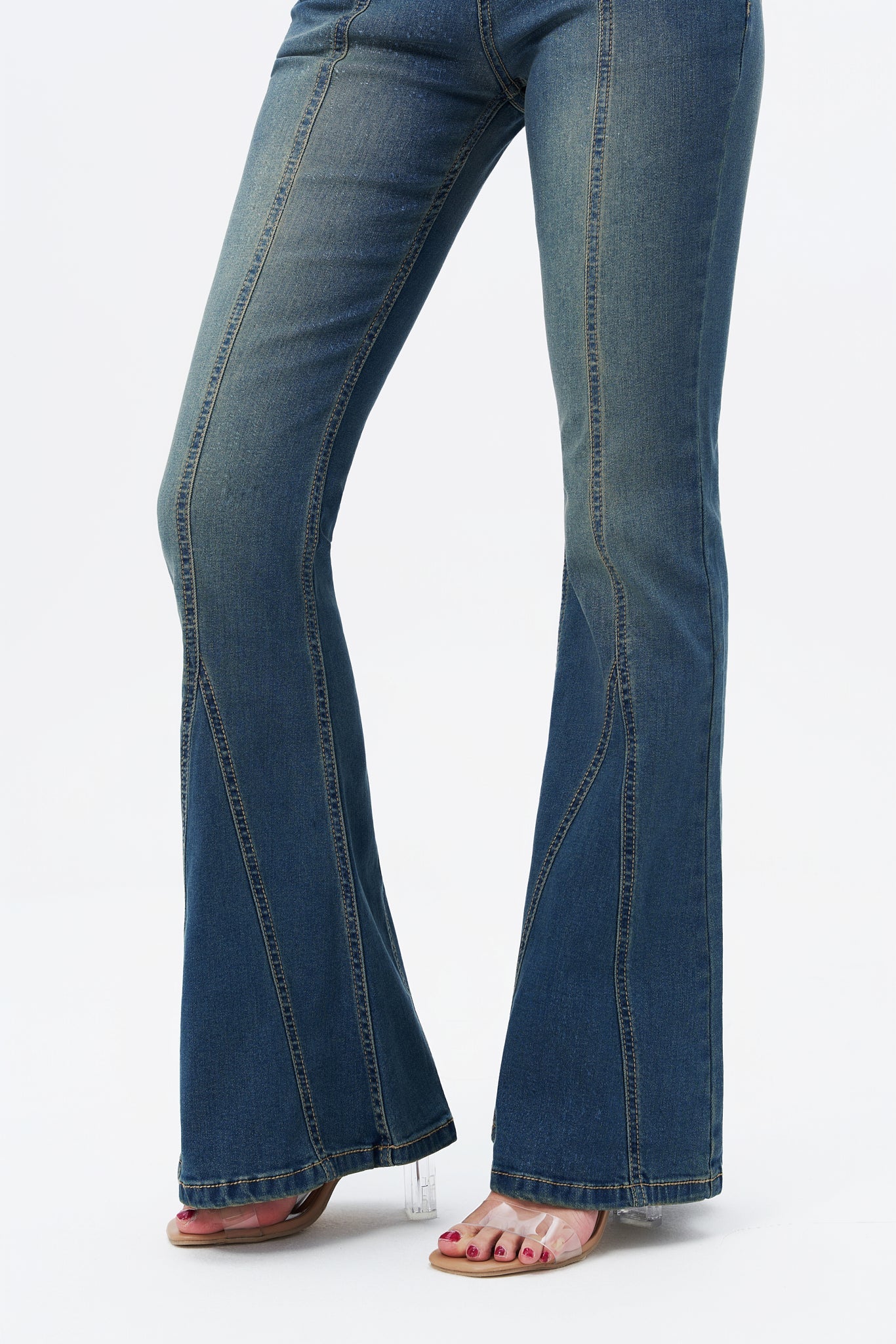 Bohemian Feels Raw Hem Stretch Flare Jeans