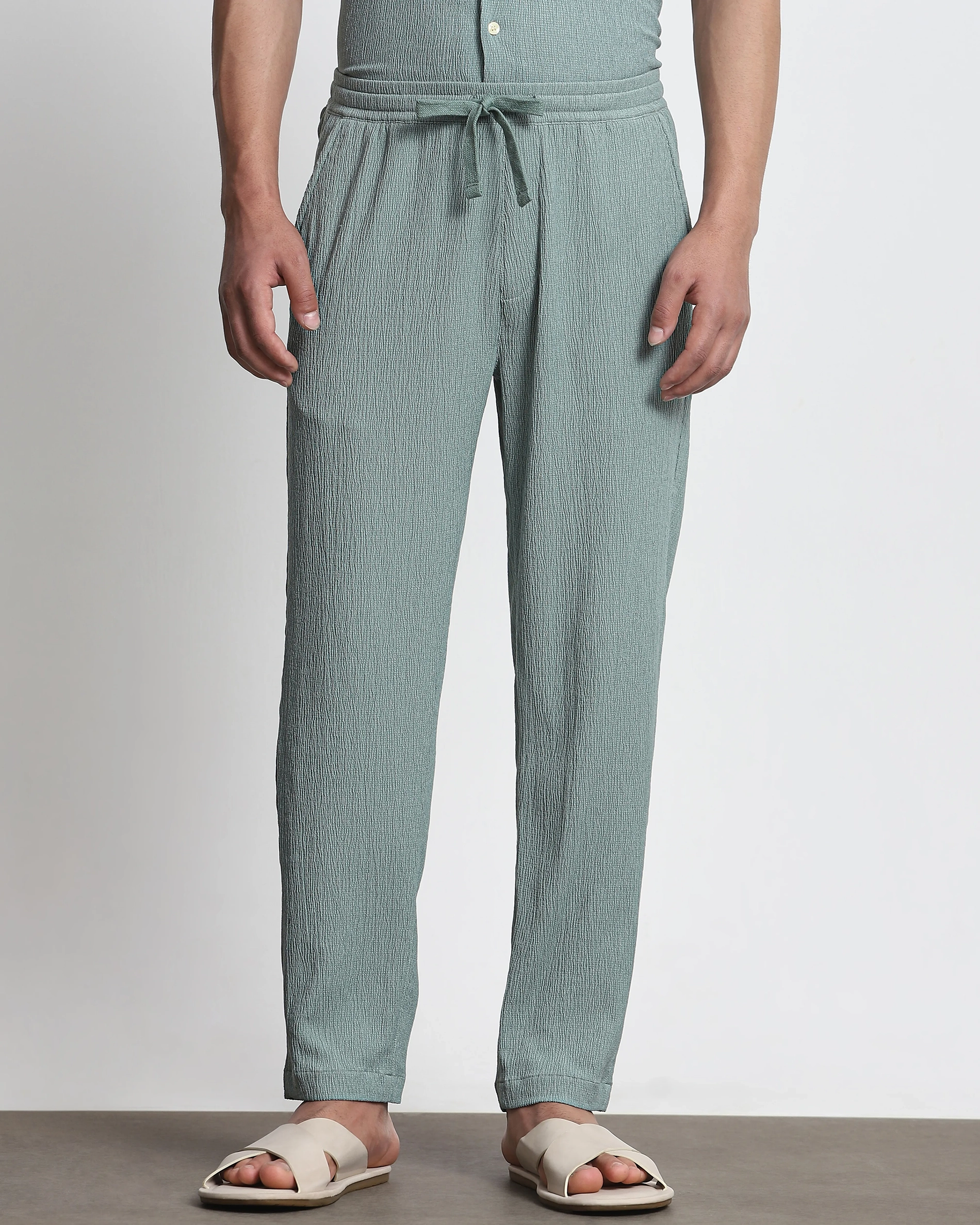 Classic Versatile Comfortable Slim-Fit Straight-Leg Green Trousers