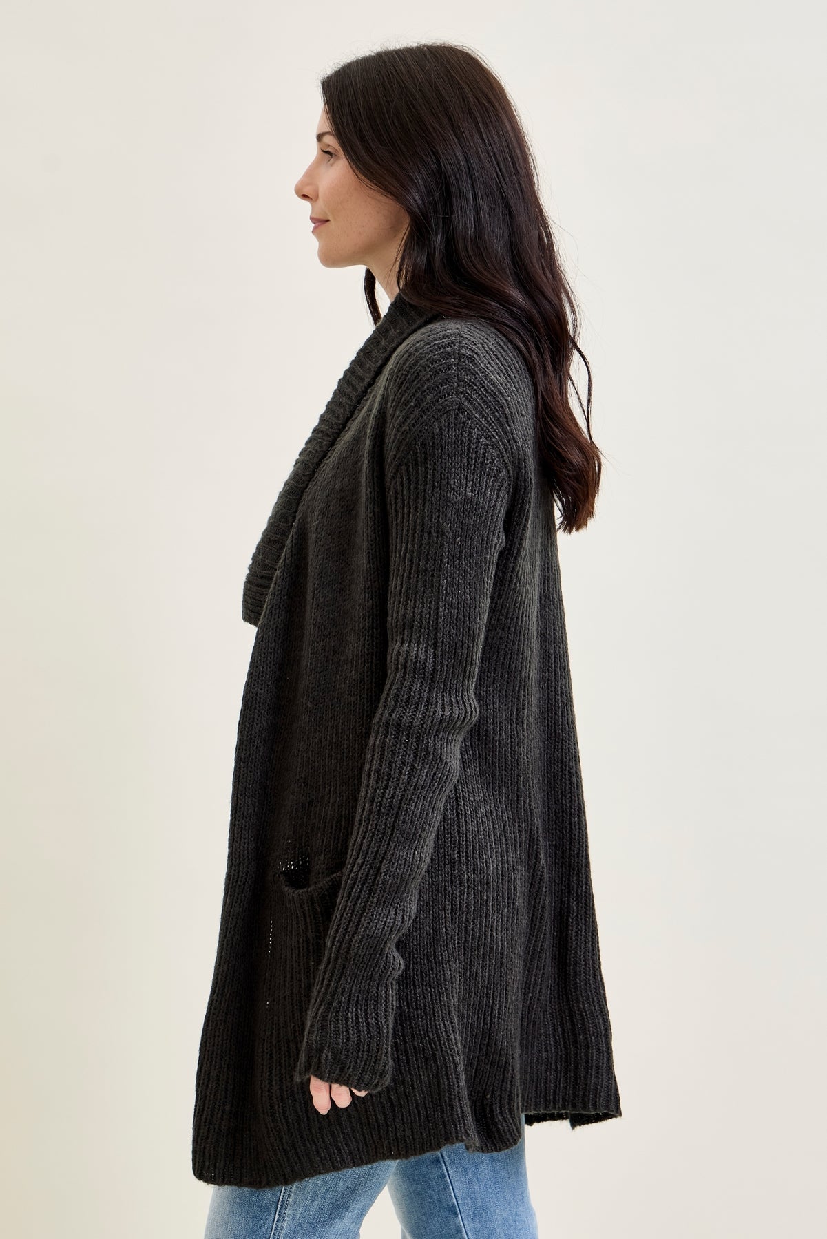 Drape Front Cardigan Charcoal Grey Sweater