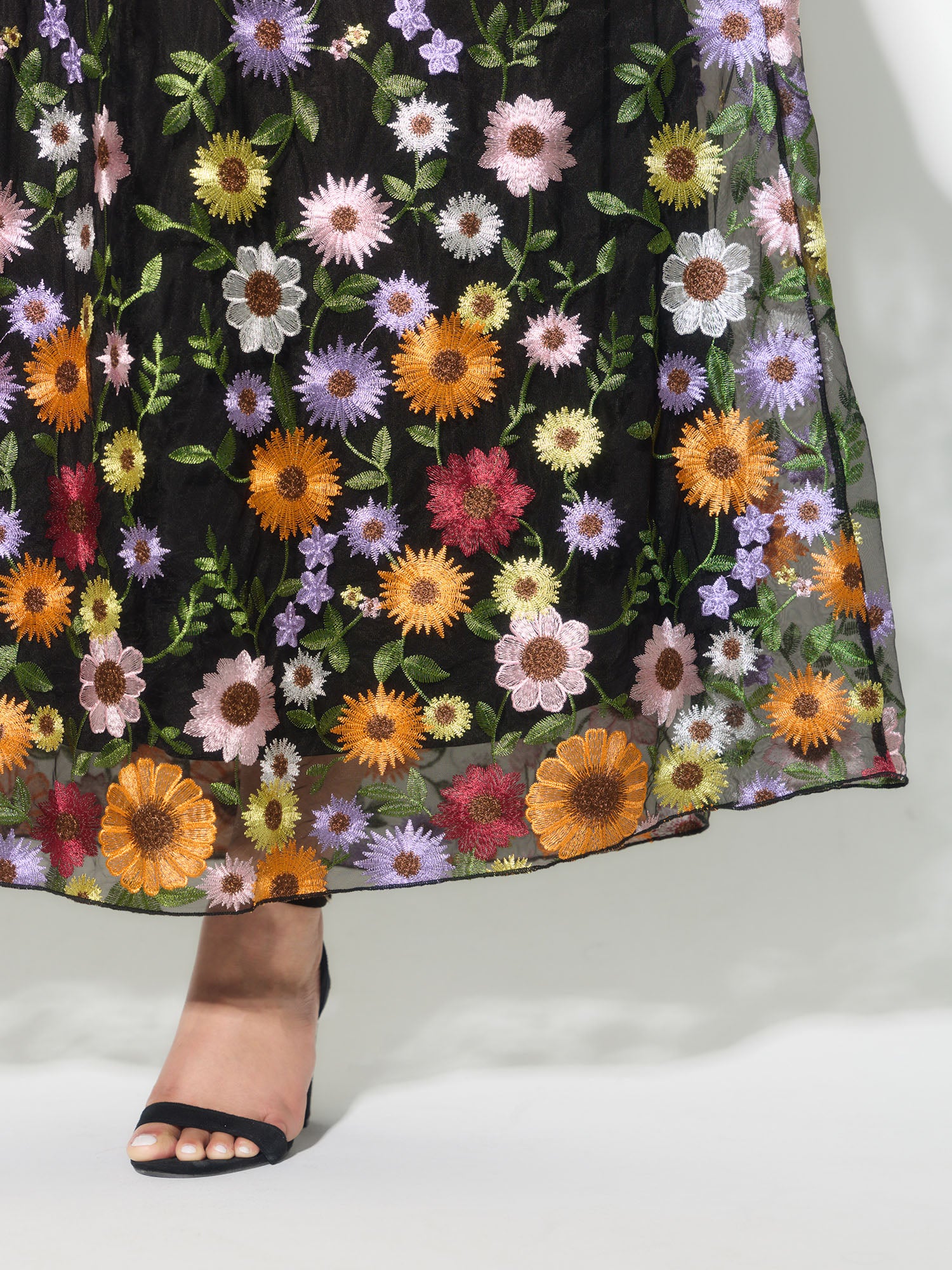 Pretty Florals Embroidered Mesh Maxi Dress