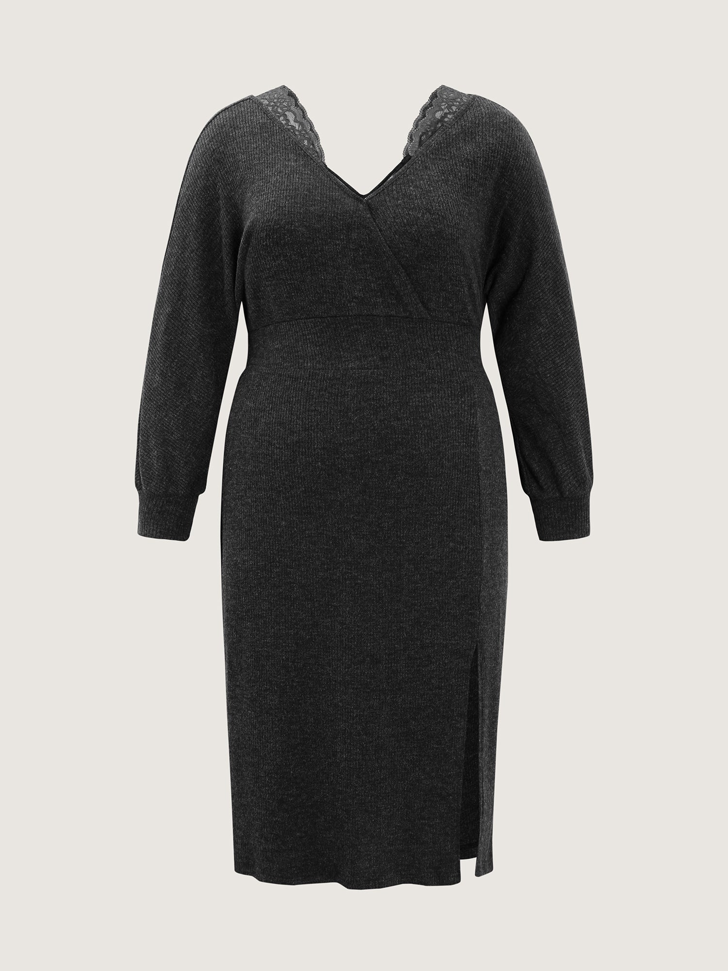 Lace Trim Off-Shoulder Split Hem Midi Dress