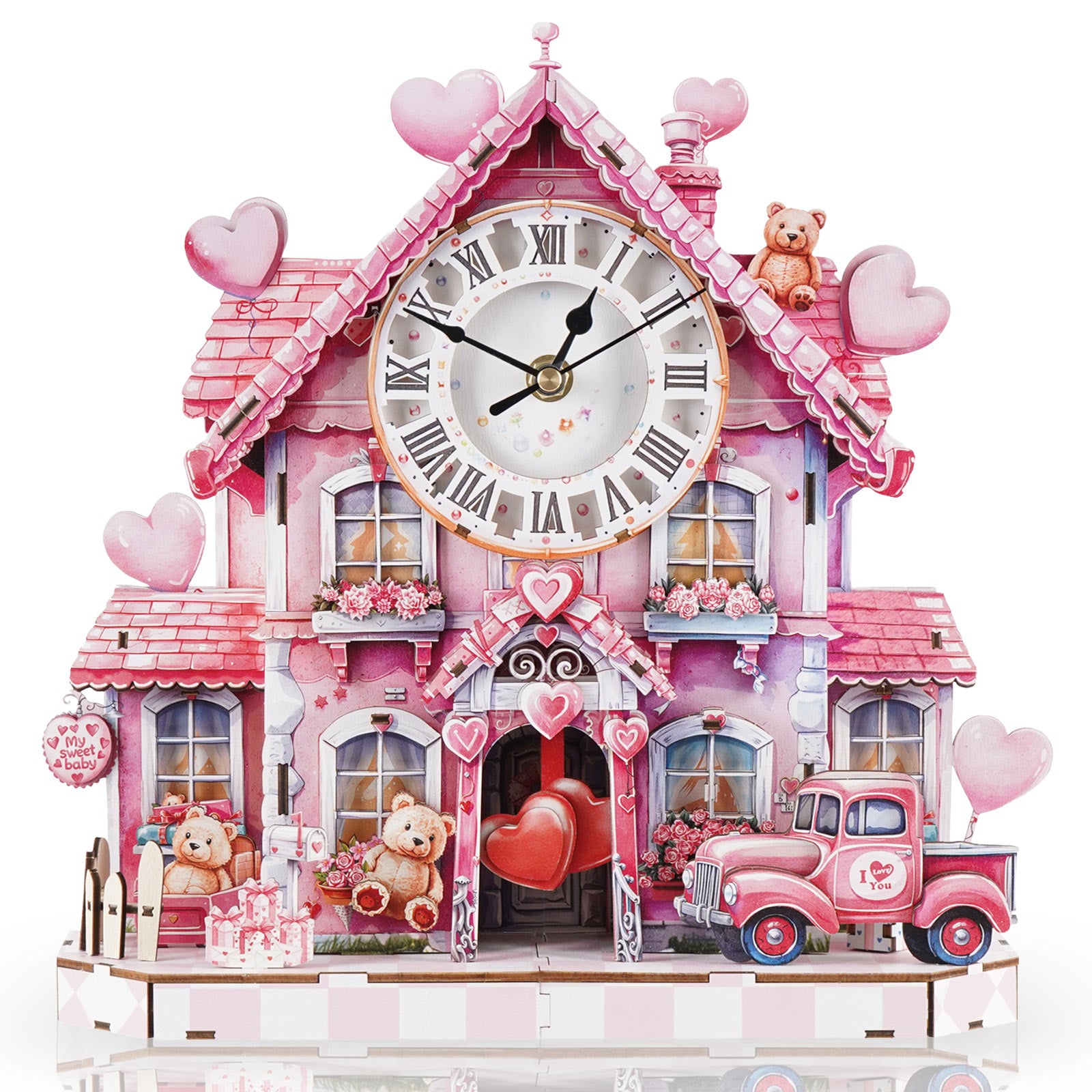 Sweetheart Cottage – DIY Wooden Clock, 3D Puzzle Craft Kit