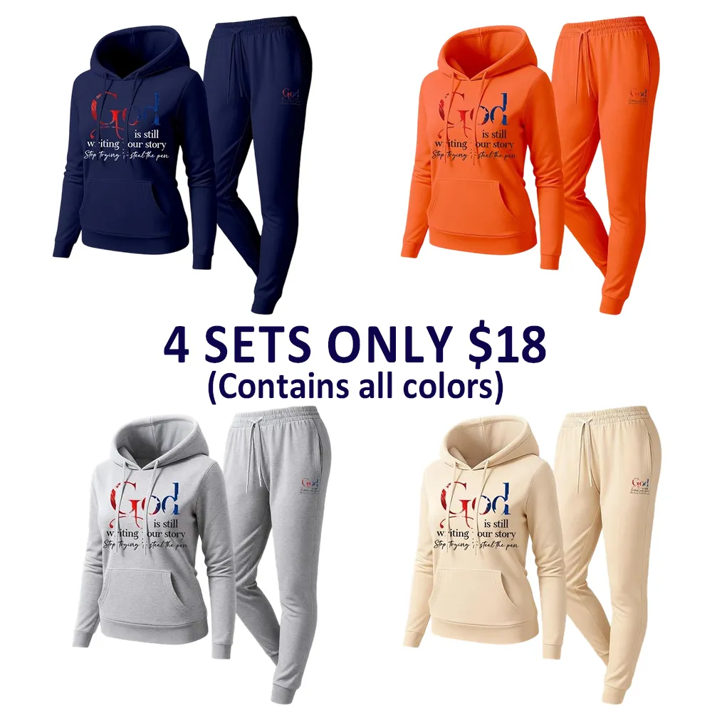 Women'S God Letter Print Hoodie And Drawstring Track Pants Set