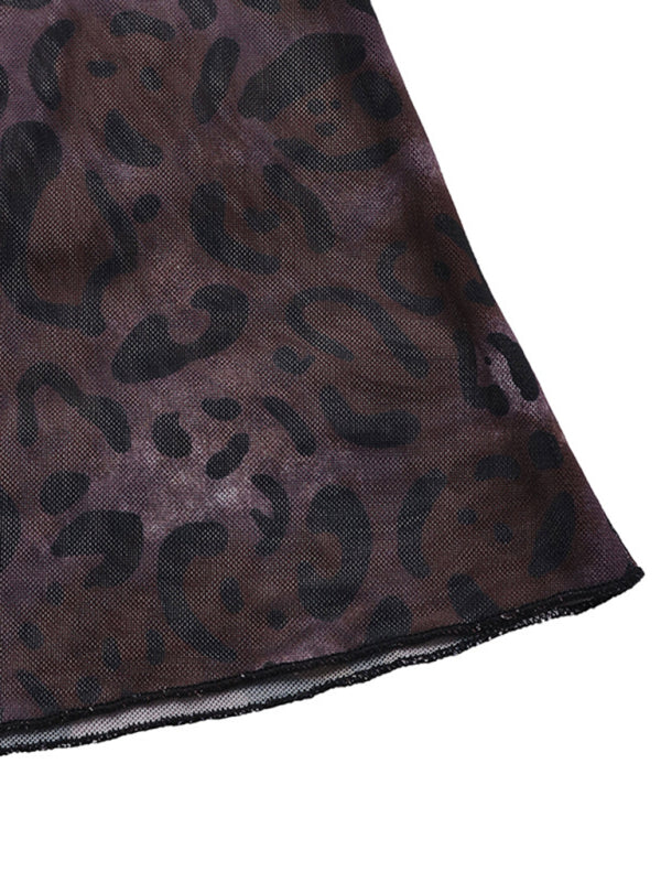 New Party Elegant Retro Style Off-shoulder Long Sleeve Mesh Leopard Print Dress