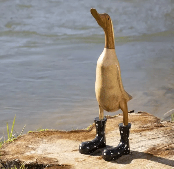 Handmade Carved Wellies Duck Family