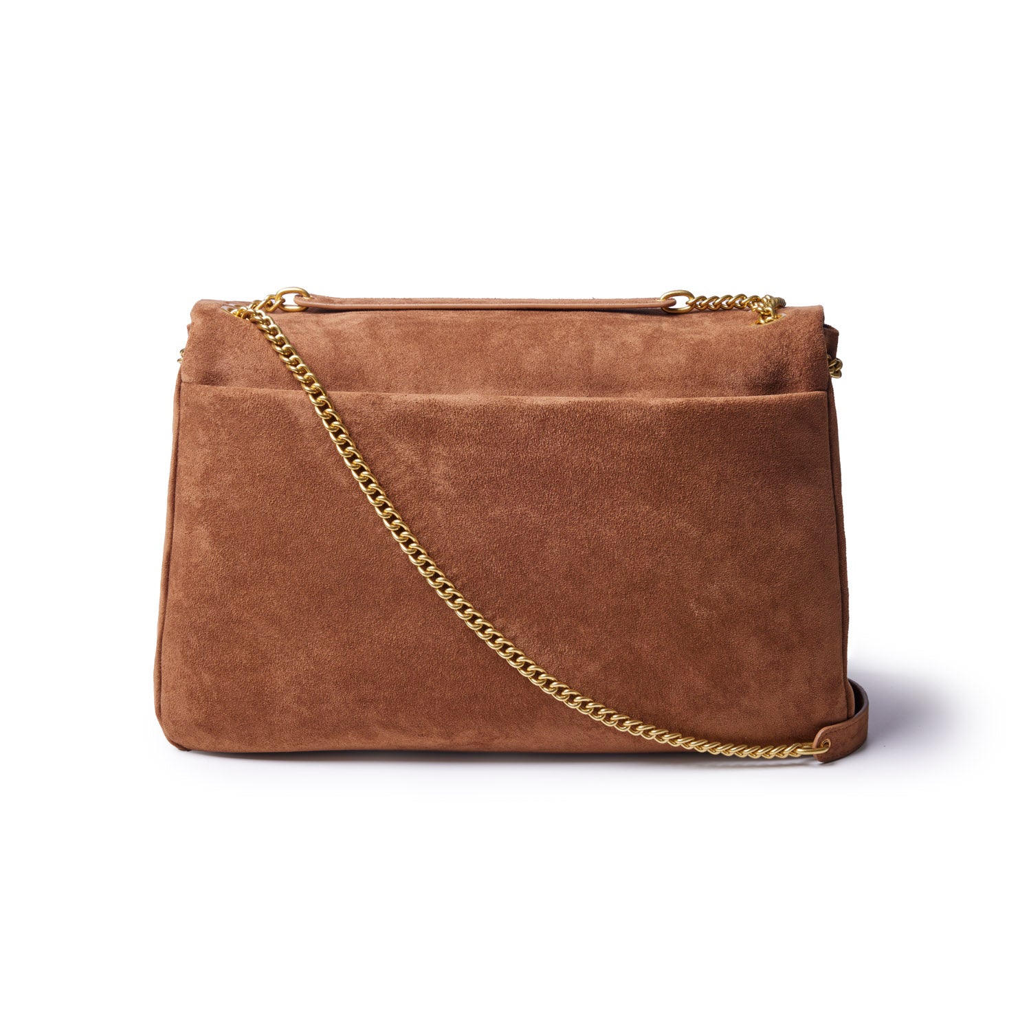 LARGE SUEDE FLAP BAG - BROWN
