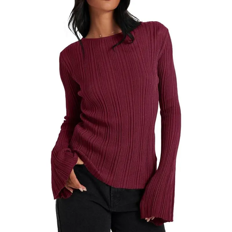 Women’s Bell Sleeve Knit Top – Lightweight Fall Pullover