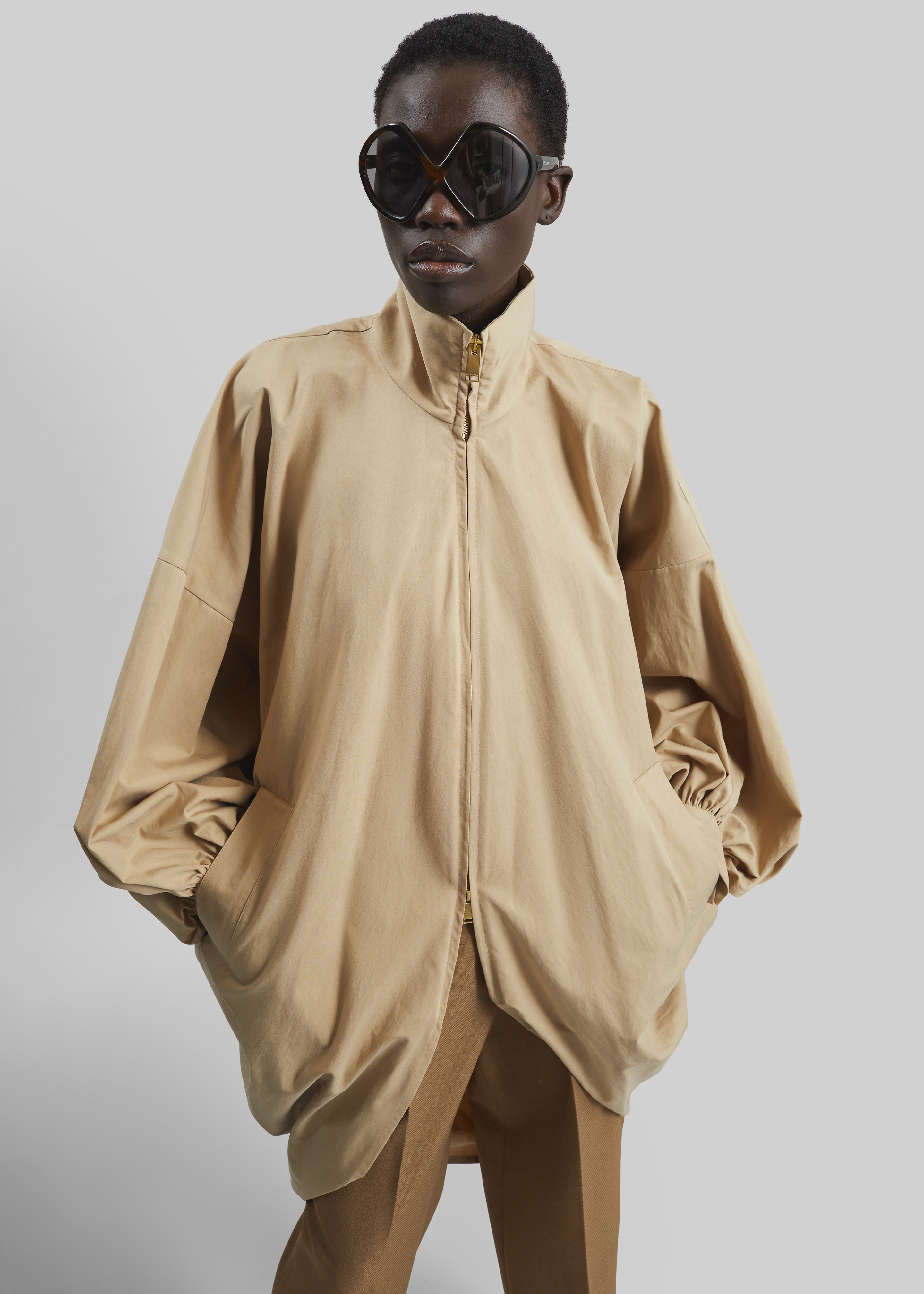 Darkpark Norma Draped Sleeves Bomber Jacket - Beige