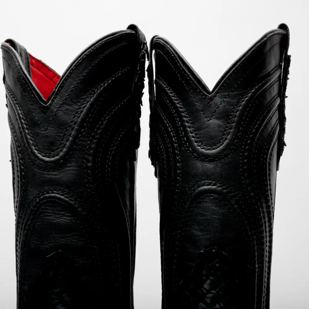 Black Basketweave Leather Boots - Square Toe