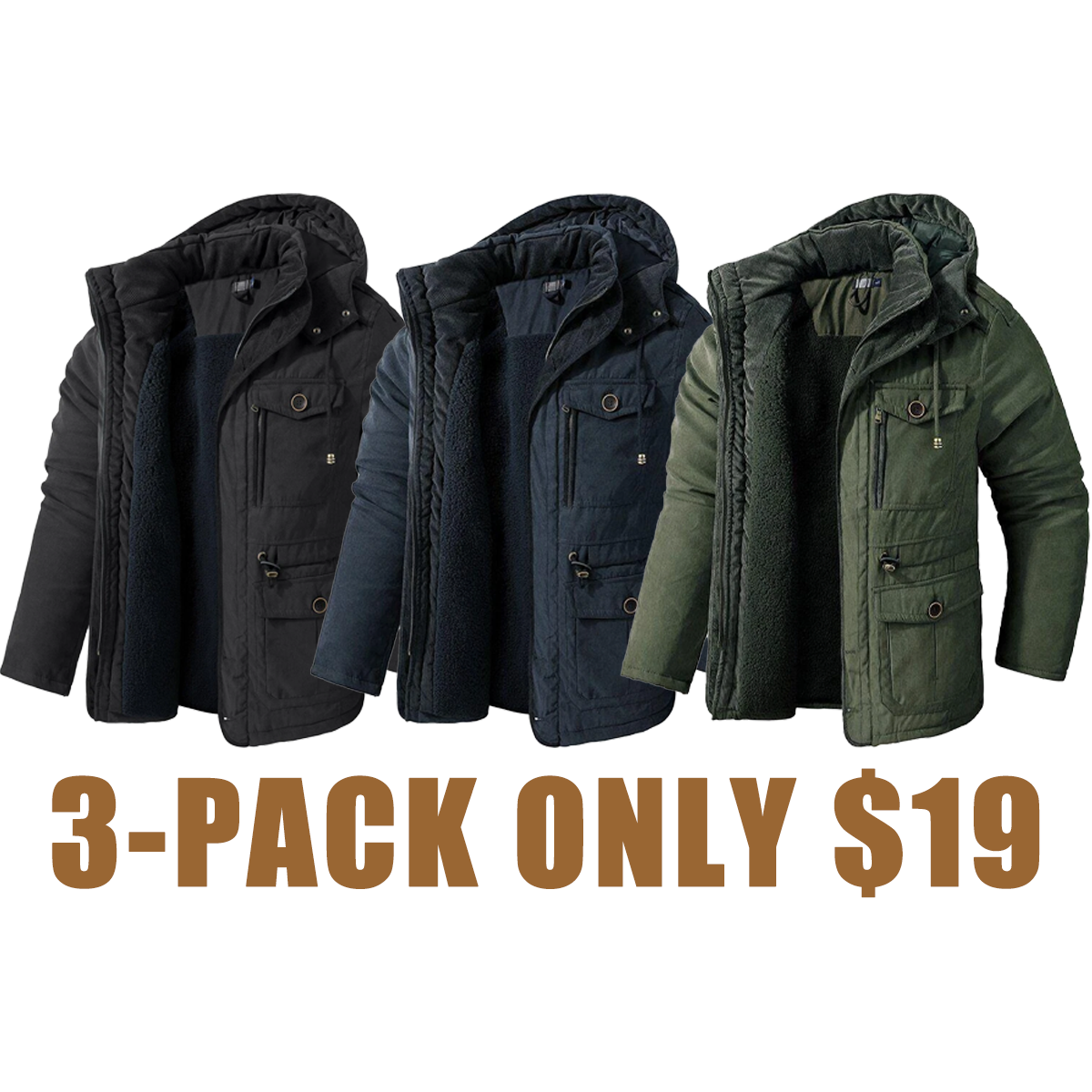 Men's Warm Winter Parka Fleece Coat Thick Padded Hooded Outdoor Casual Jacket