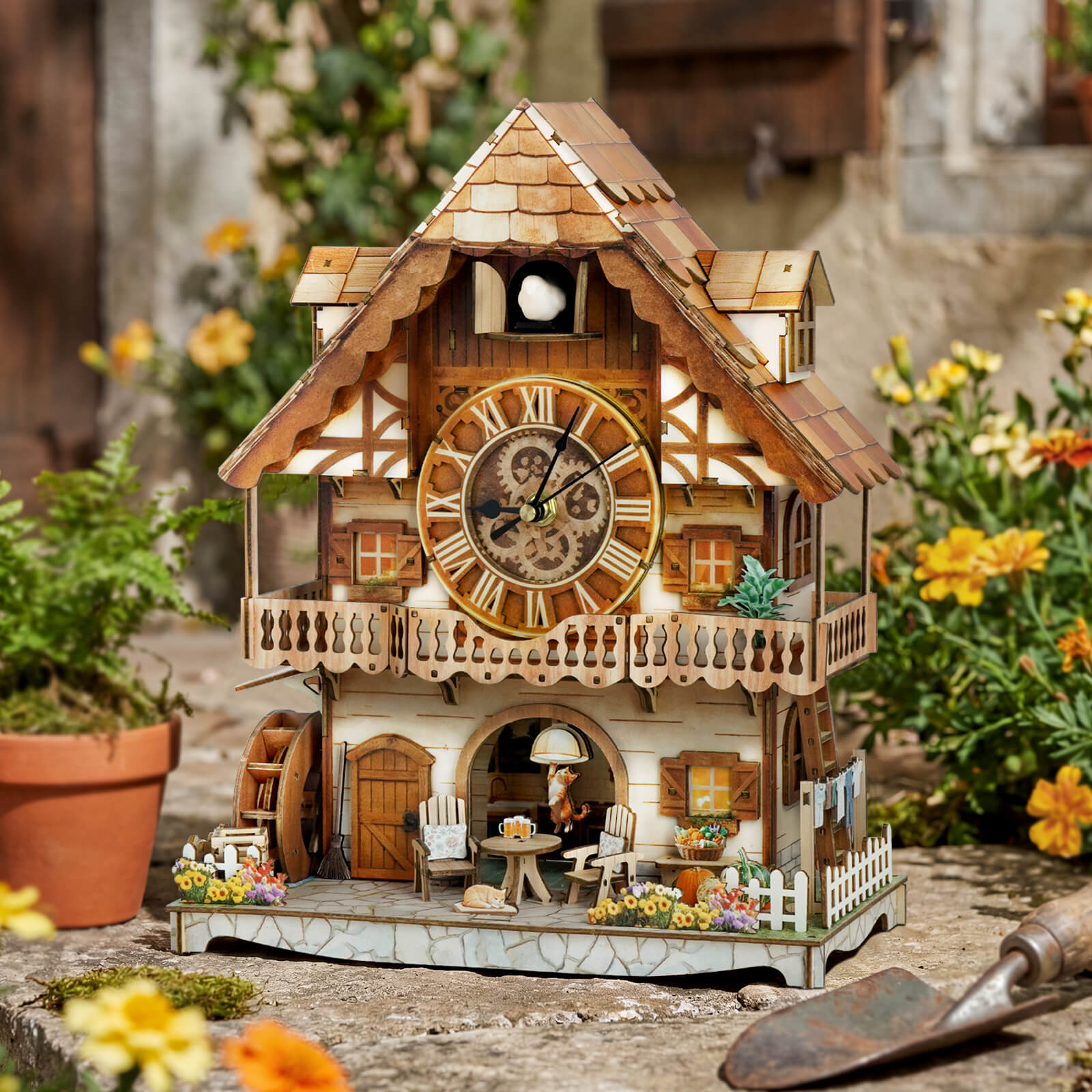 Cuckoo Calling German Cottage â€“ DIY Wood Clock, 3D Puzzle Kit