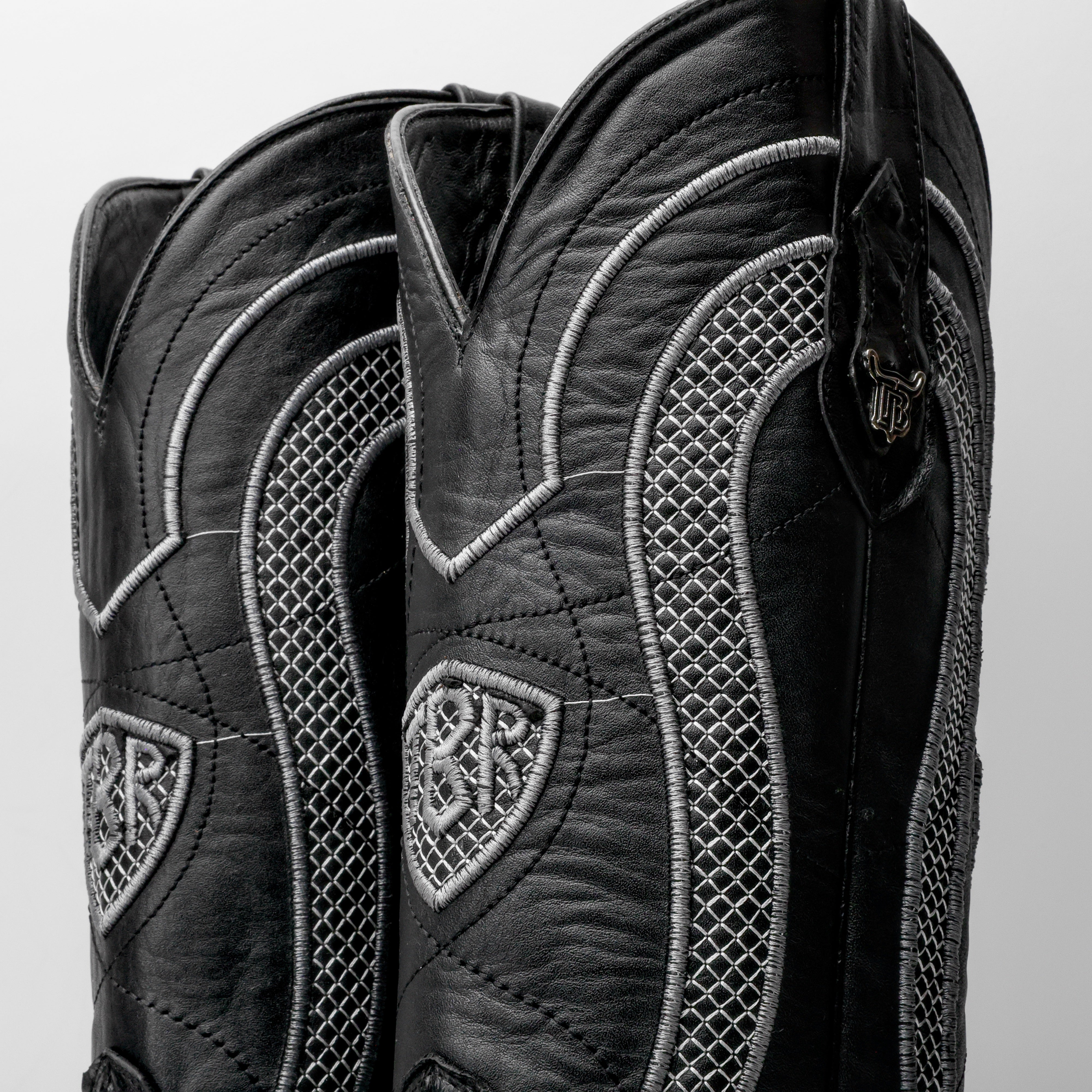 Black Ostrich Leather Boots - Square Toe