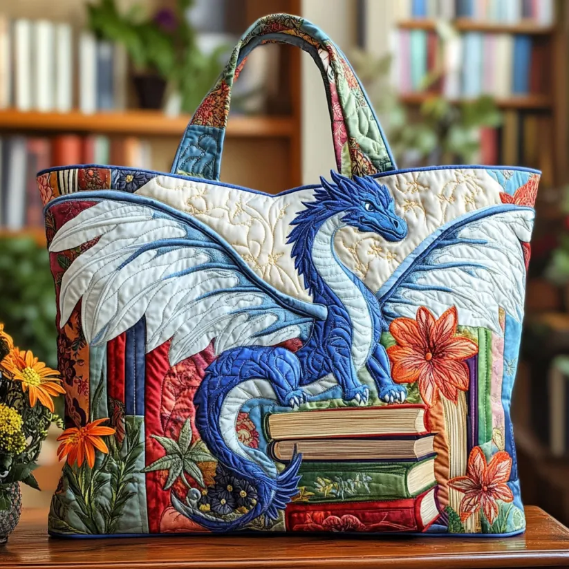 Songs of the Skybound — 3D Dragon Quilted Tote Bag ✨