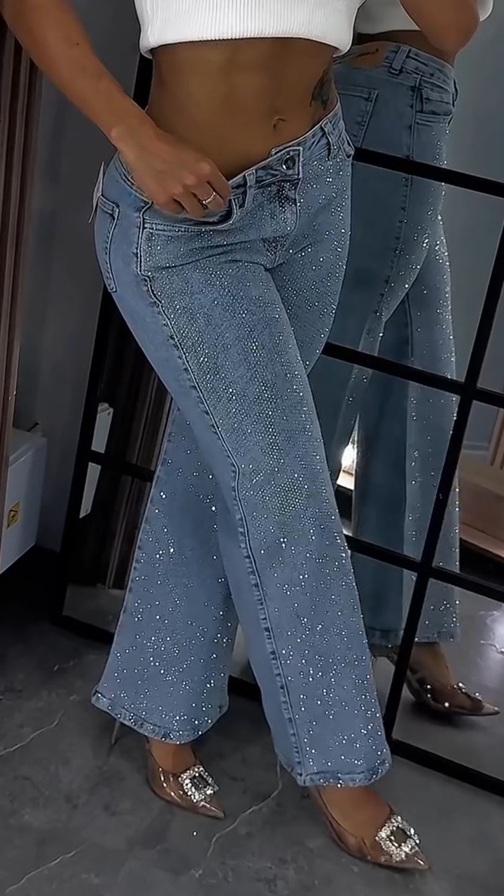Women's Single-sided Rhinestone Casual Jeans