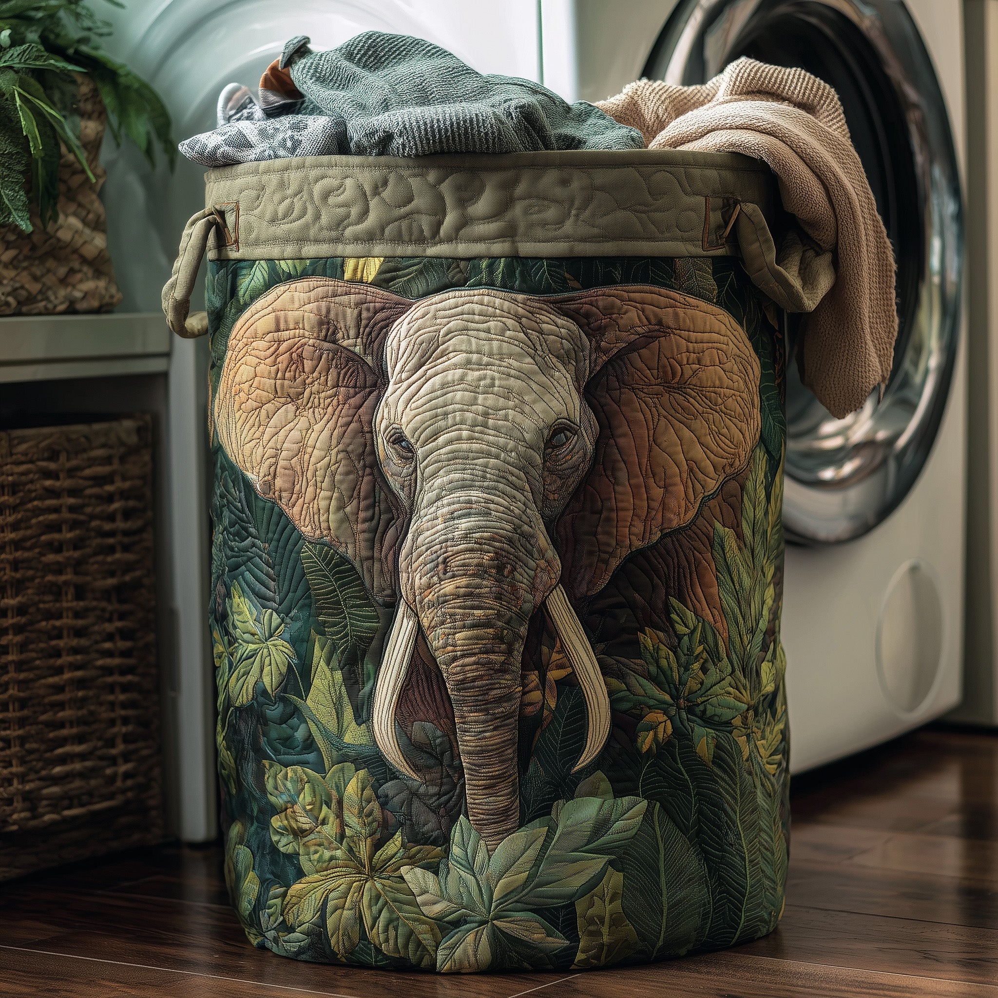 Majestic Elephant Quilted Laundry Basket GFTOHD9937