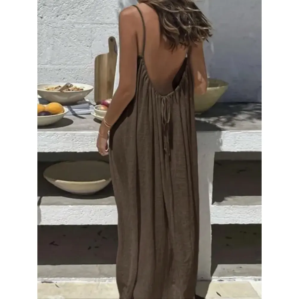 Women's Solid Color Backless Cami Dress