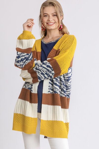 Elegant Color Block Open Front Longline Cardigan