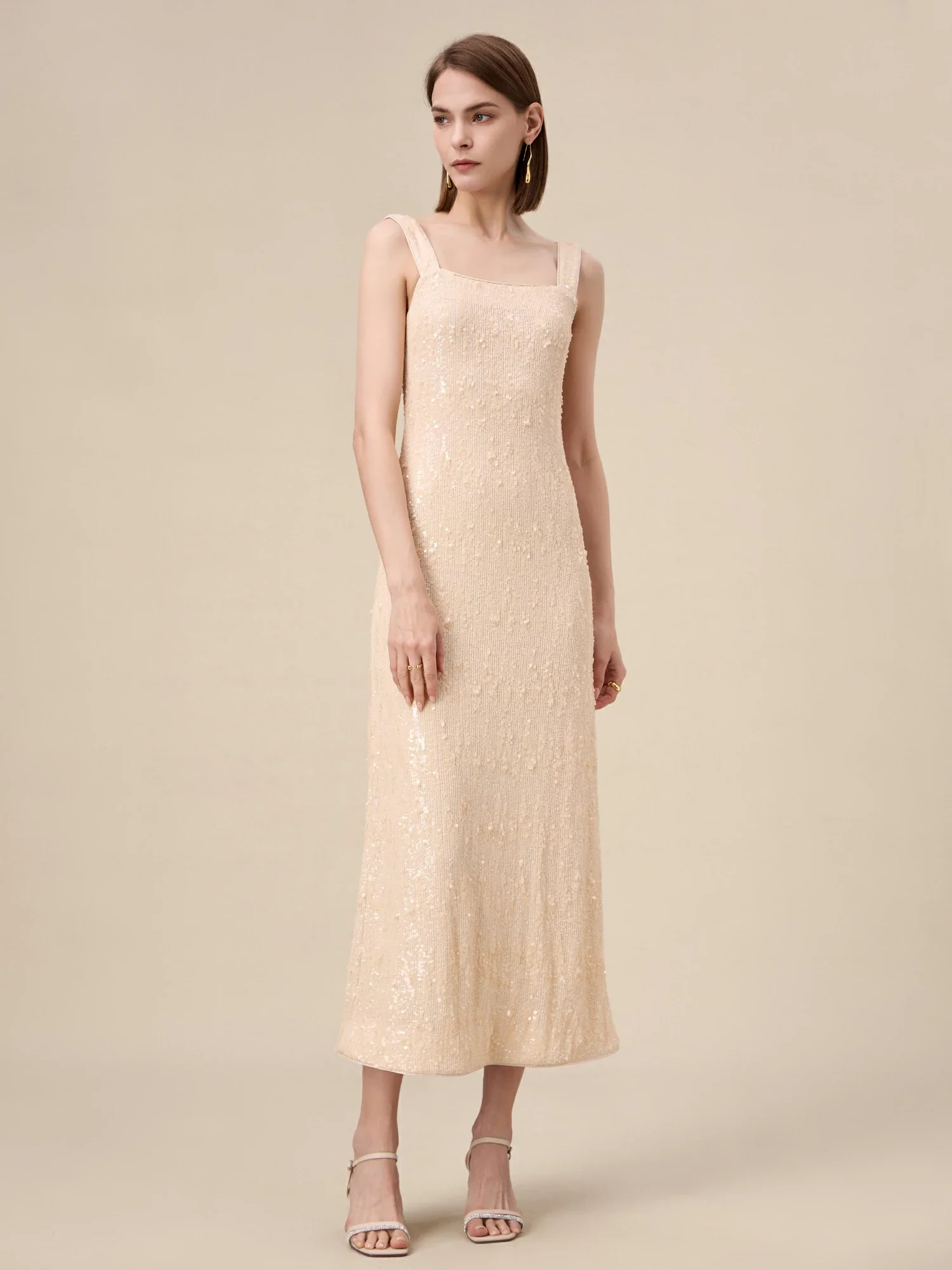 Sleeveless Champagne Sequin Dress
