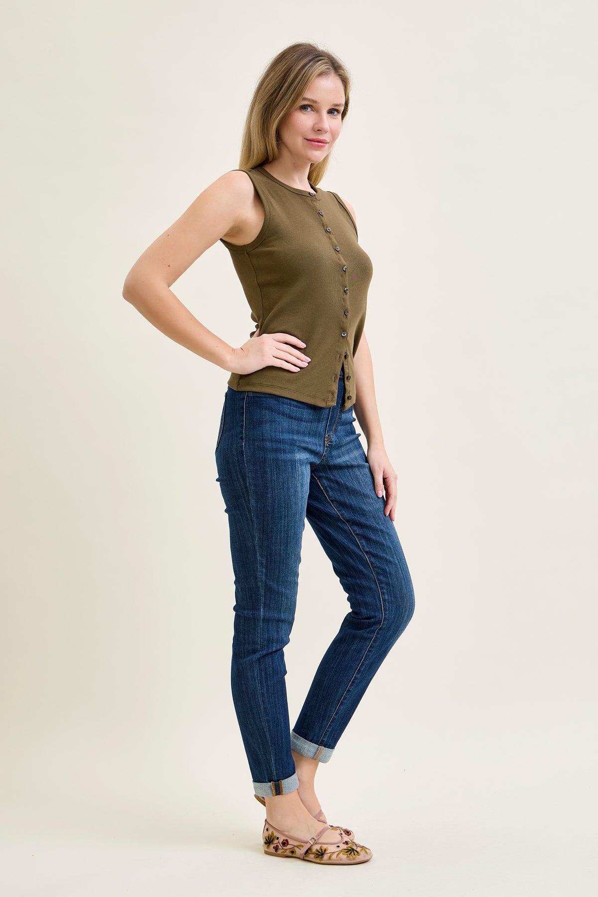 Hailey High Rise Pull On Double Cuffed Slim Jeans