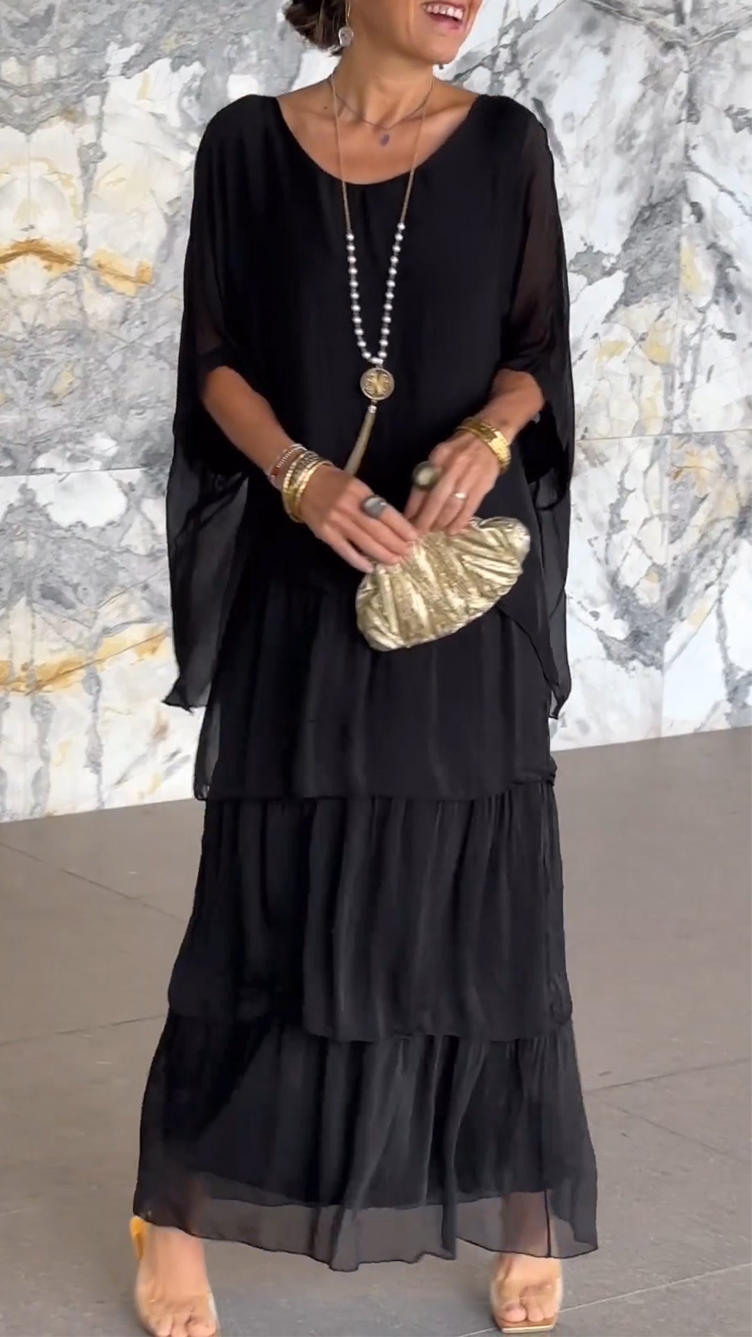 Women's Round Neck Multi-layered Loose Dress