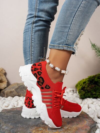 Cutout Leopard Lace Up Mesh Athletic (multiple color options)