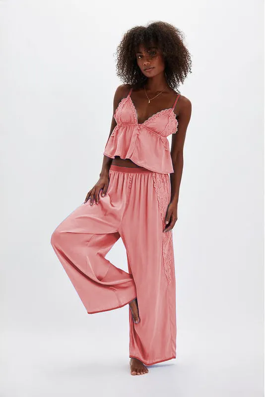 Women's Pajama Sets Lace Ruffled Cami Tops with Loose Pants