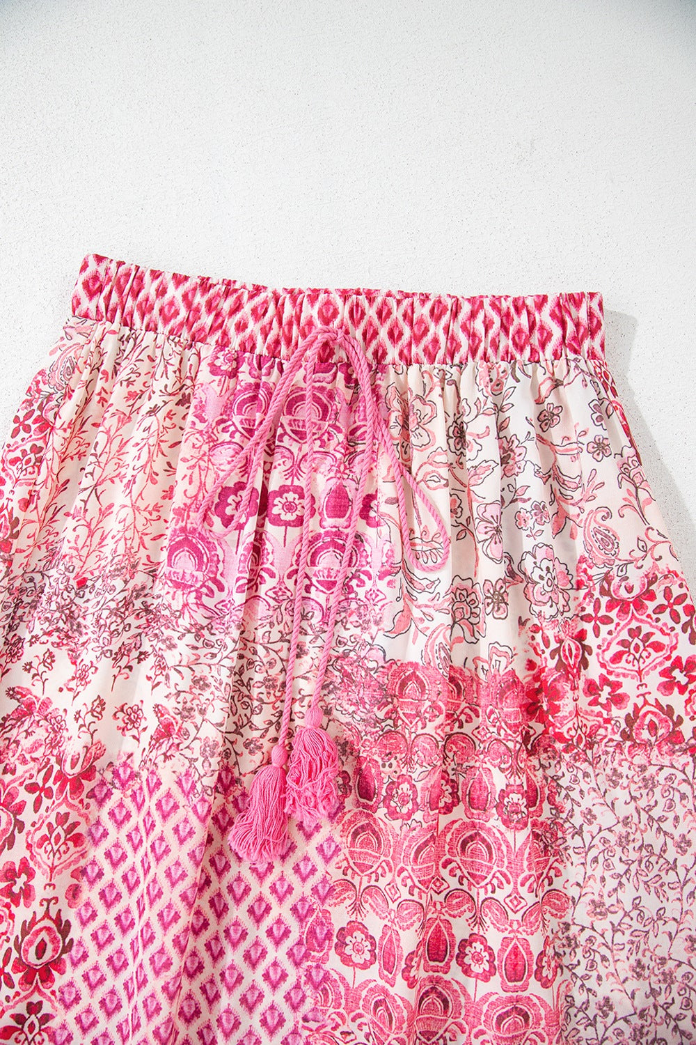 Printed Tassel Drawstring High Waist Maxi Skirt