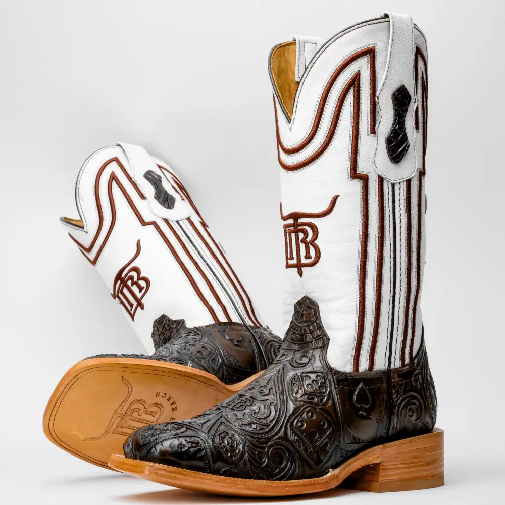 “Ace Of Spades” Chocolate Brown Leather Boots - Square Toe