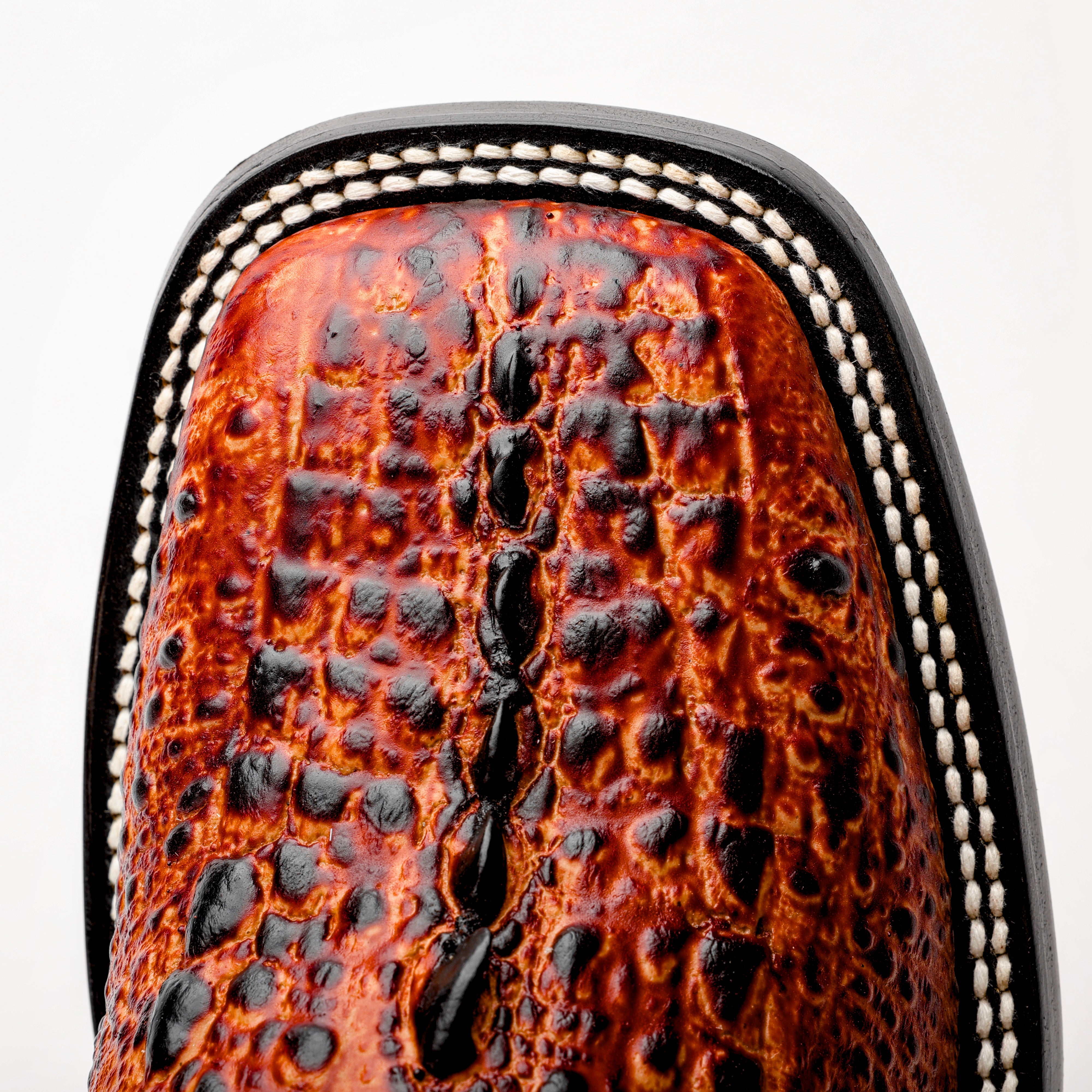 Cognac Snapping Turtle Leather Boots - Square Toe