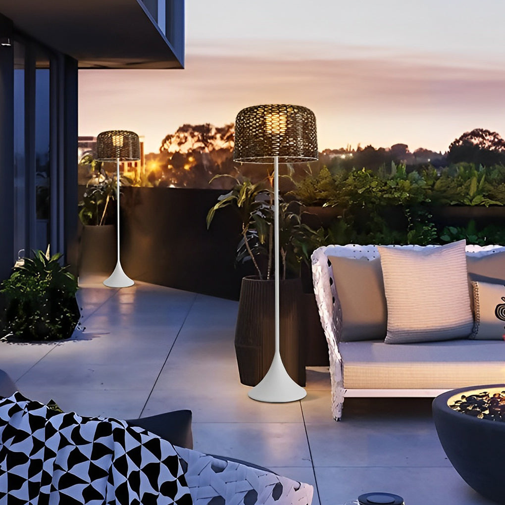 Rattan Metal Waterproof LED Solar Powered Modern Outdoor Floor Lamp