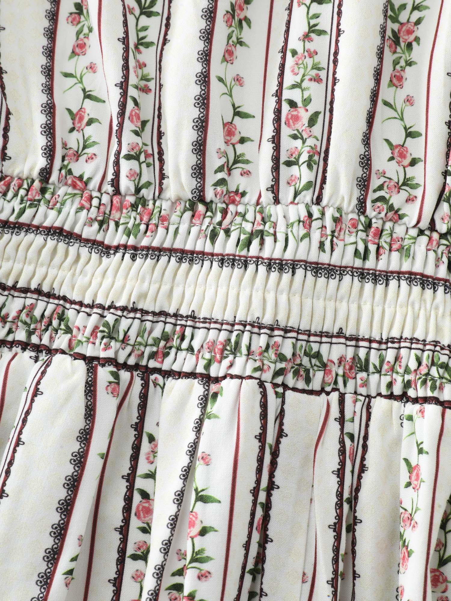 Floral Striped Print Pockets V-Neck Mini Dress