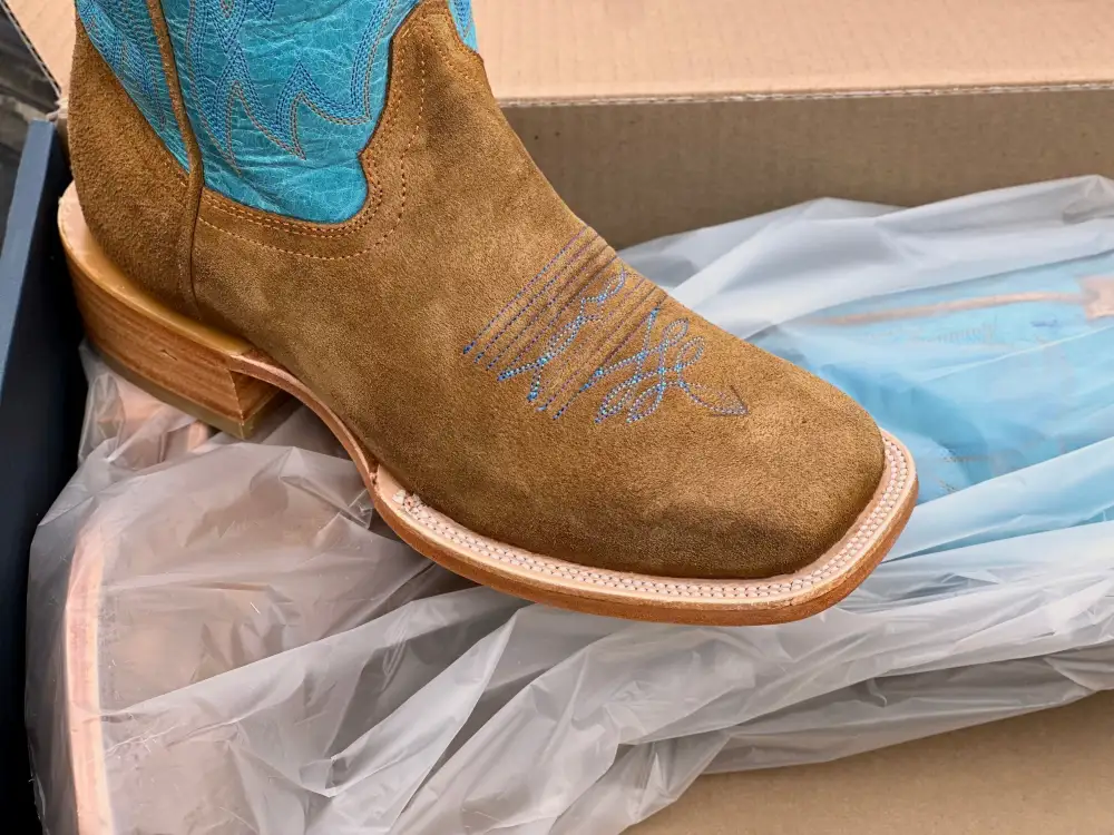 Men’s Honey Rough-Out Boots With Turquoise Shaft