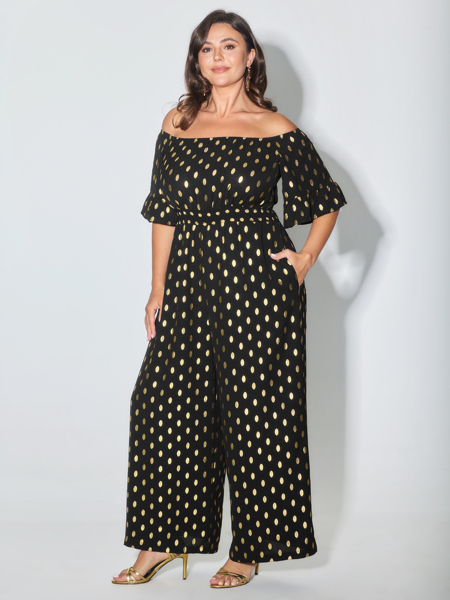 Glitter Polka Dots Off-Shoulder Jumpsuit