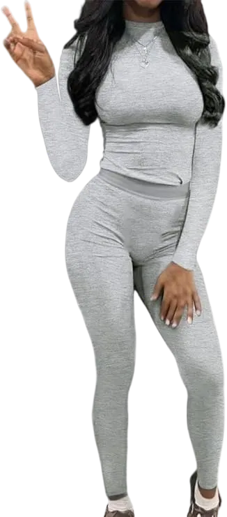 Women's Minimalist Chic Solid Long Sleeve Tee & Elastic Waist Pants Set